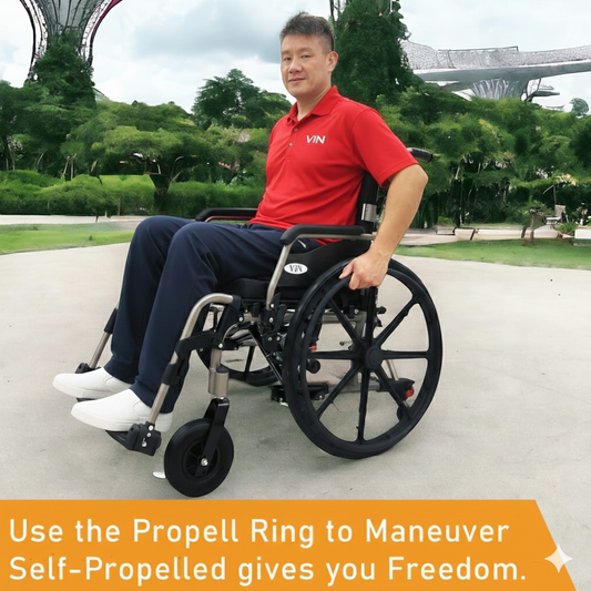 ViN-46AL | BIG Wheelchair 22 Inch Seat Width - Hold 150 KG + Lightweight 16 kg + Self Propelled - Armrest & Leg Rest Detachable