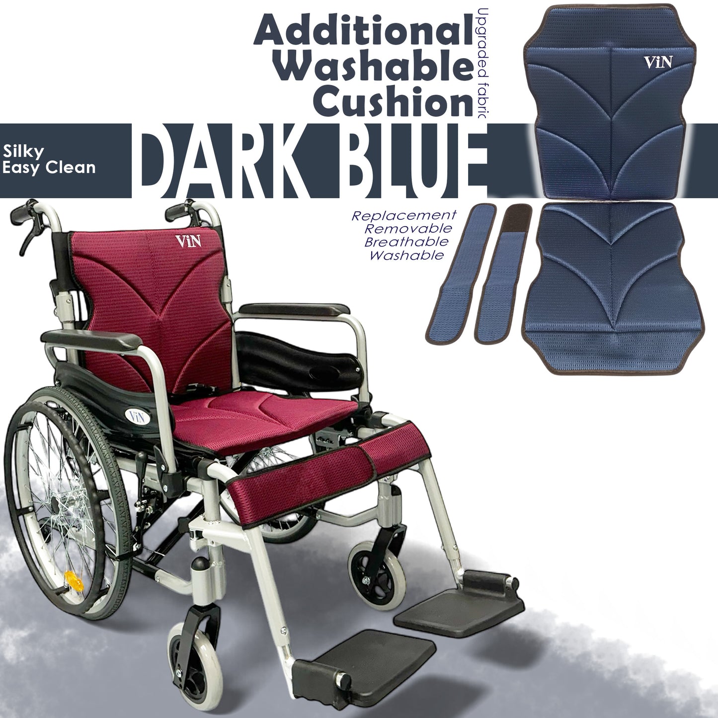 ViN 46A5M | Self Propelled Wheelchair - Washable Cushion - Flip-up Armrest - Detachable Legrest - Anti Tipper