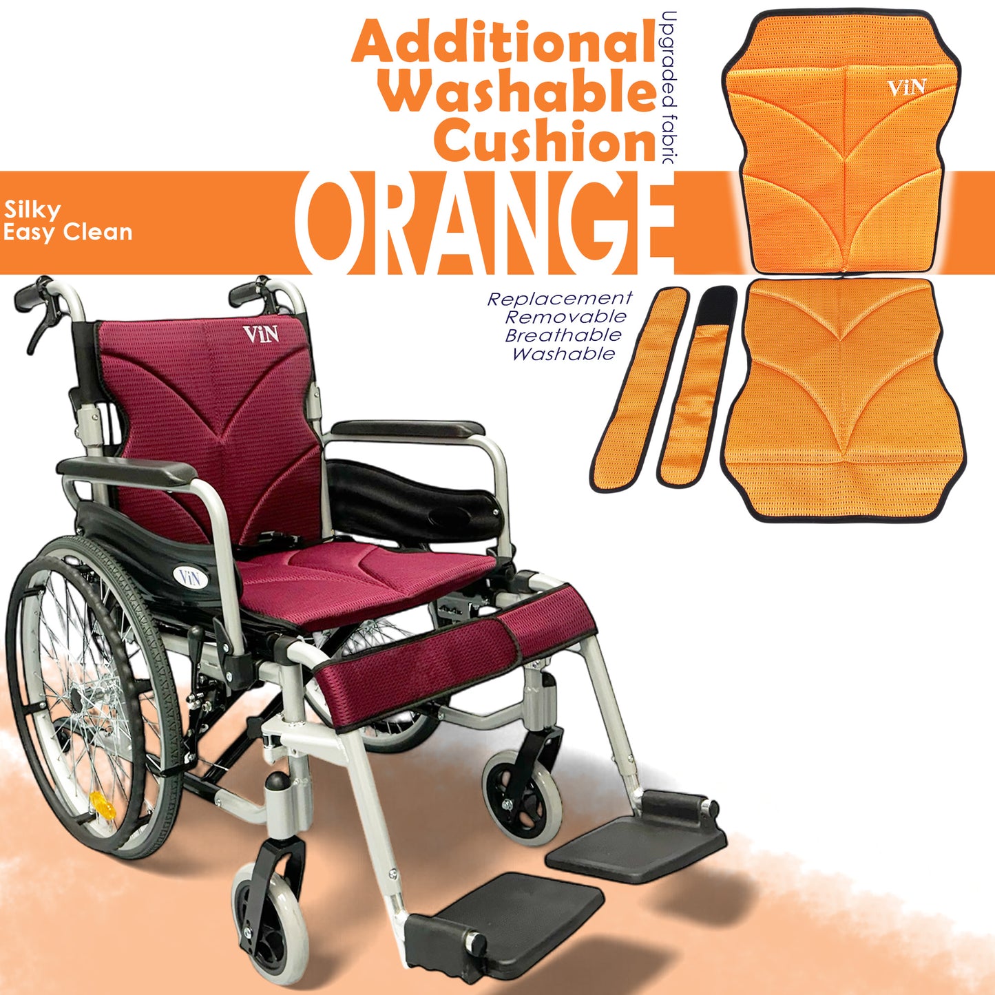 ViN 46A5M | Self Propelled Wheelchair - Washable Cushion - Flip-up Armrest - Detachable Legrest - Anti Tipper