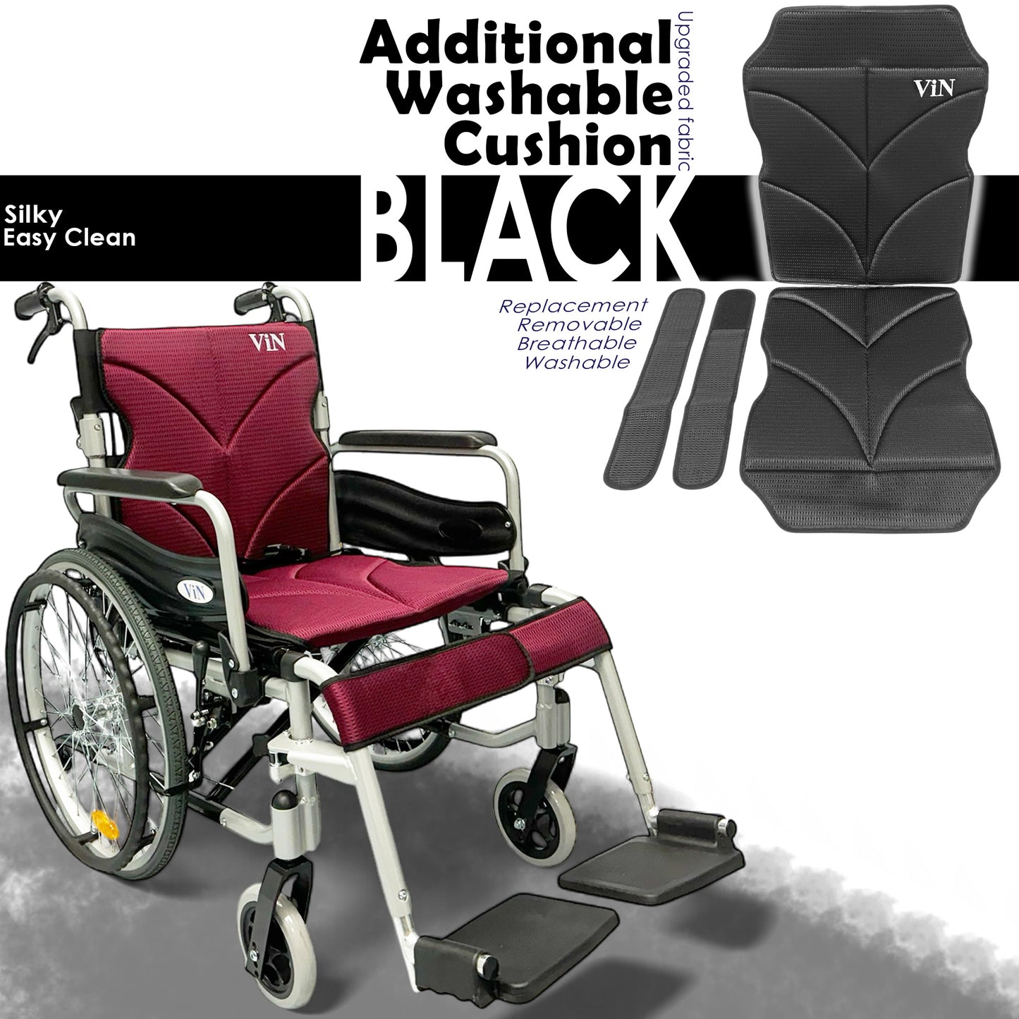 ViN 46A5M | Self Propelled Wheelchair - Washable Cushion - Flip-up Armrest - Detachable Legrest - Anti Tipper