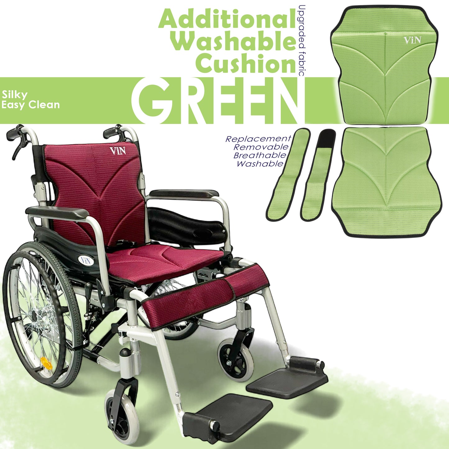 ViN 46A5M | Self Propelled Wheelchair - Washable Cushion - Flip-up Armrest - Detachable Legrest - Anti Tipper
