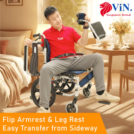 ViN-46A5S-20, 20 Inch Extra Wide Pushchair Wheelchair with Washable Cushion, Flip-up Armrest, Detachable Legrest and Anti Tipper