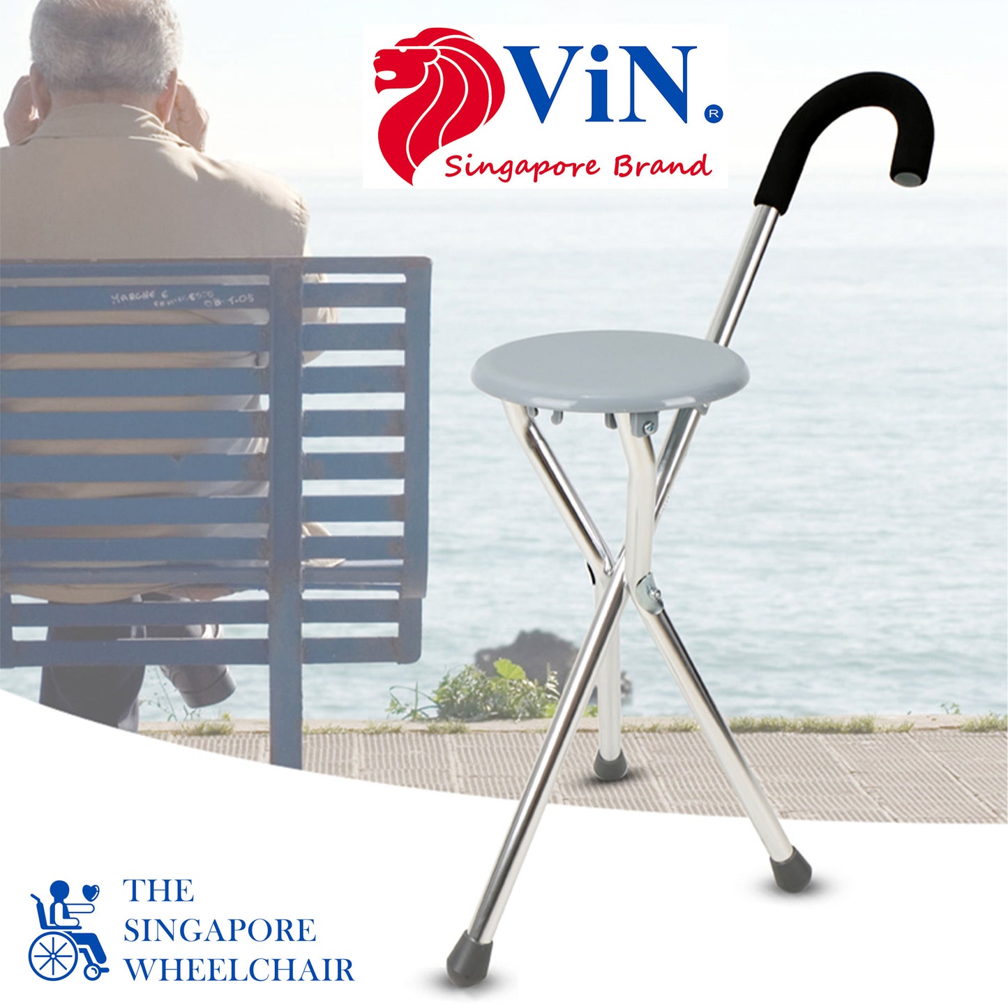 ViN WS07-ST | Anti Rust Lightweight Aluminium +ABS Engineering Plastic Seat (Hold 80KG) + Foldable + Anti-Slip + Imported foam-padded handle