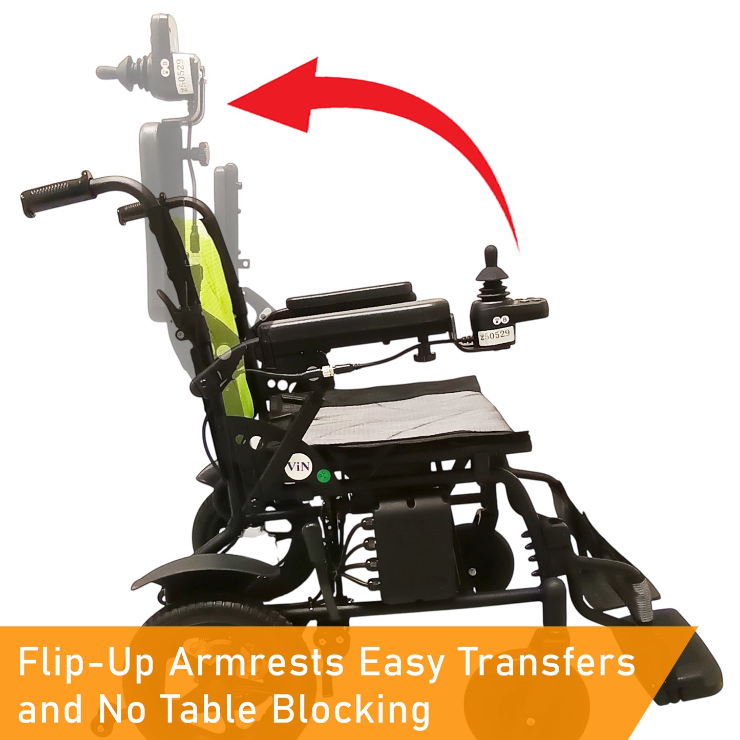 ViN-46A14 | Motorised Electric Wheelchair +Aluminium lightweight Anti Rust +Armrest Flip Up +Anti-Tipper