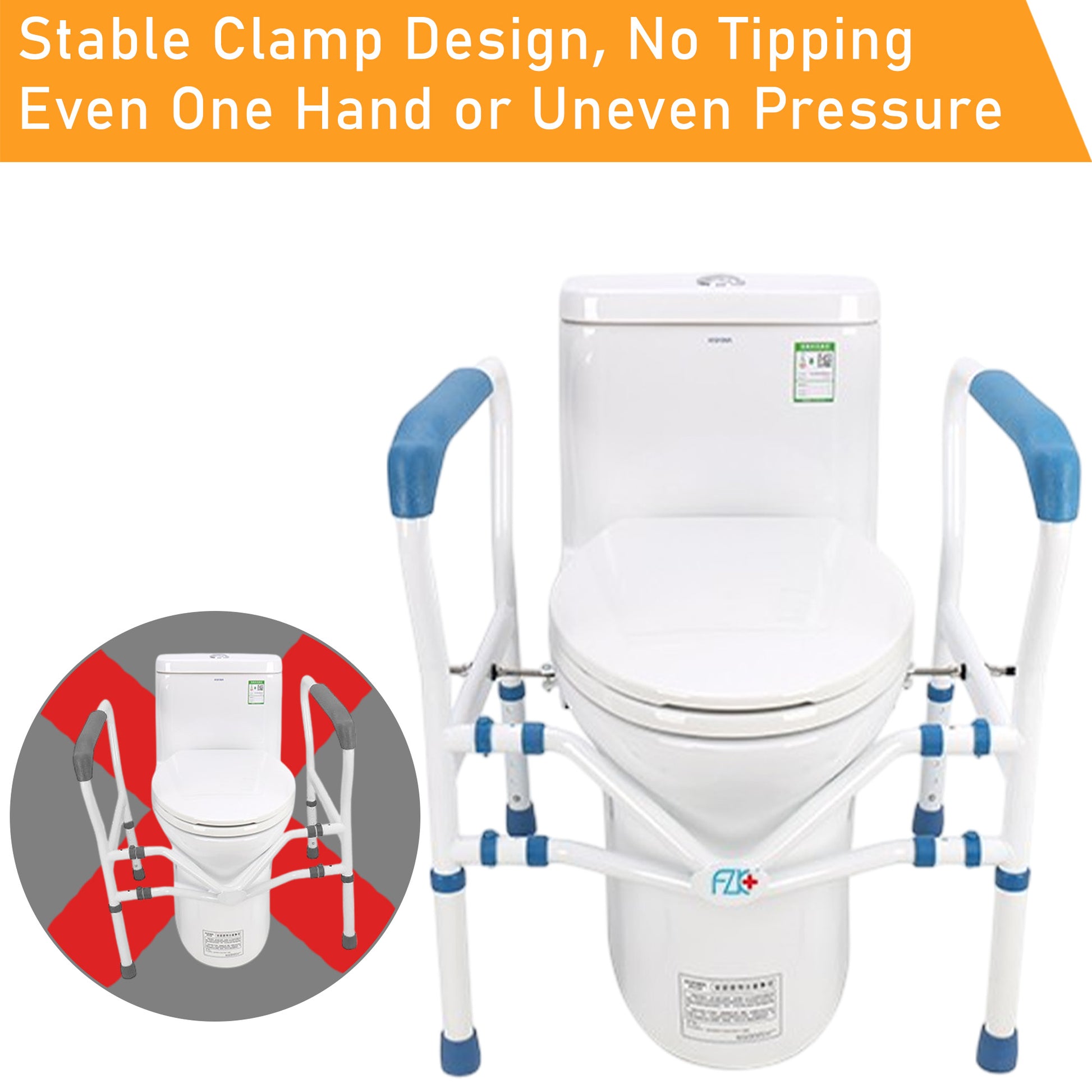 ViN-THR01 adjustable toilet bowl armrest with slip resistant clamps, height control and multiple angles