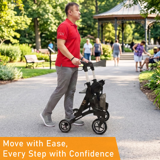 Rollator with wider seat, Adjustable Height Handle, Flip-up Footrest, Lightweight Anti Rust, Removable Rollator Storage Bag, Dual Brake System. Comfortable and portable