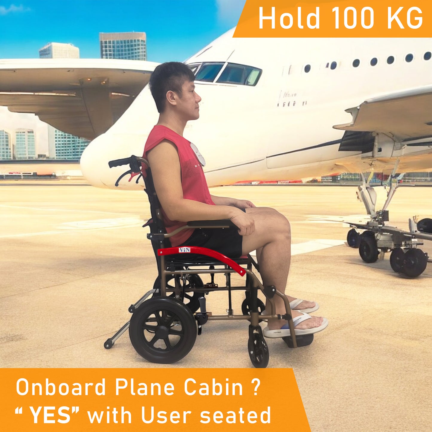 ViN DY821 | Pushchair + Aluminum Lightweight & Anti Rust+ Washable Cushion + Armrest Lift Up + Retractable Footrest+ Anti Tipper