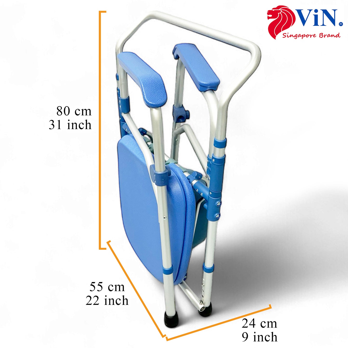 ViN K01 Commode Shower Chair, lightweight foldable commode with adjustable height and anti-rust design
