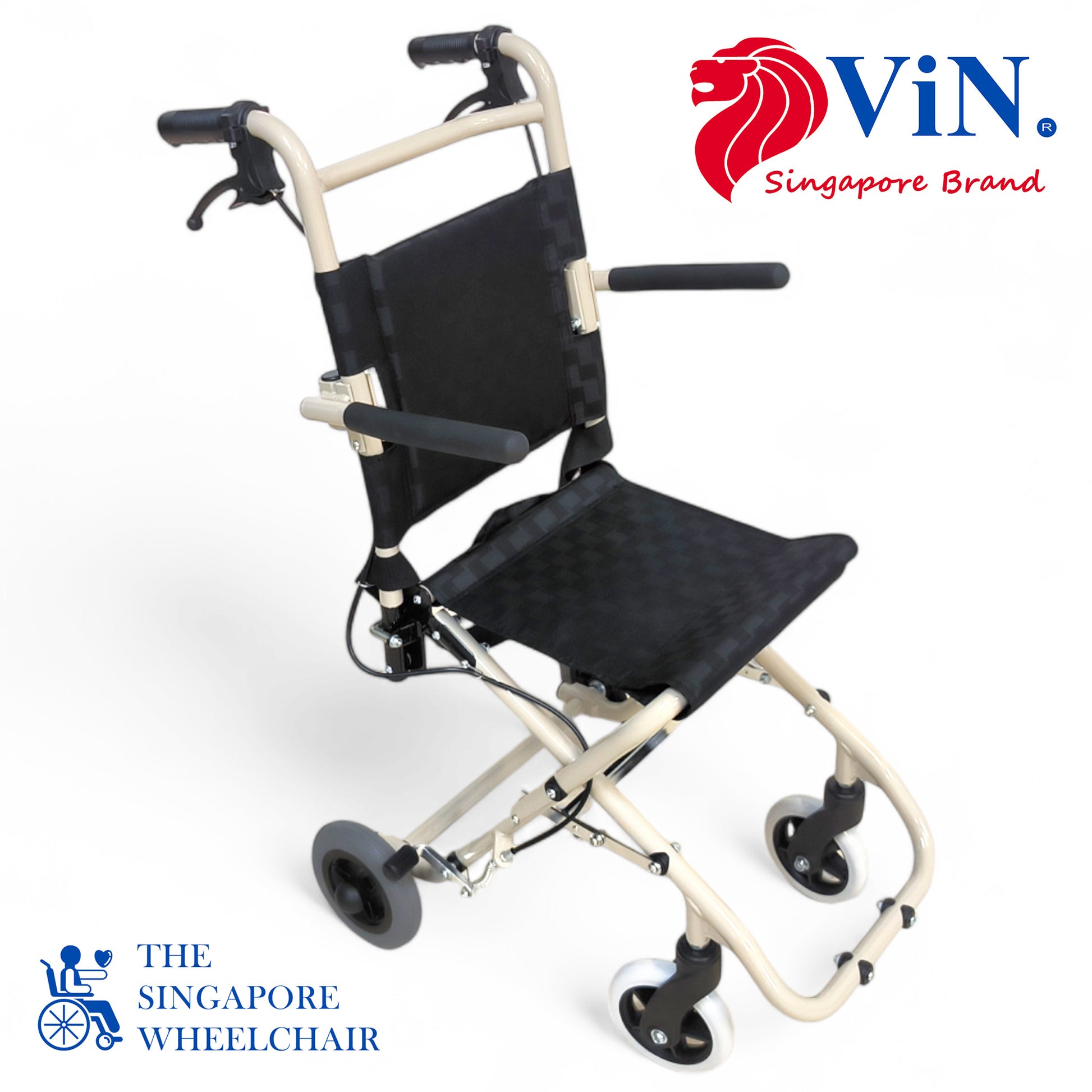 ViN YK800 Travel Pushchair, lightweight foldable wheelchair with flip-up armrest, cabin approved for elderly travel