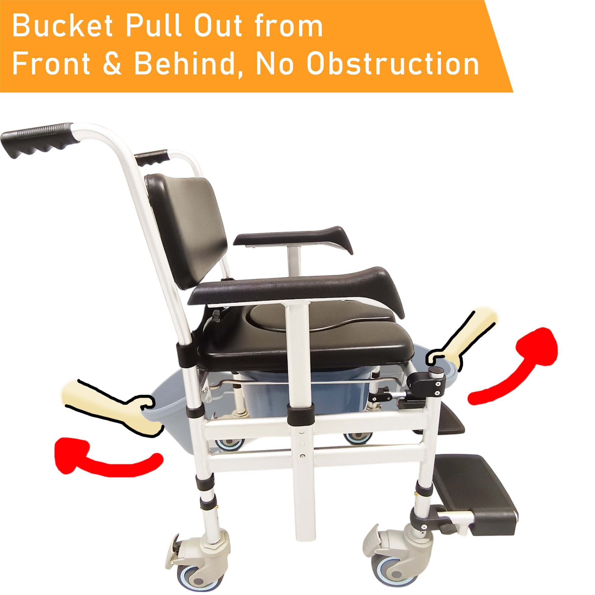 ViN Z05 Shower Commode Wheelchair, foldable commode chair with adjustable height, lockable wheels, and flip-down armrest