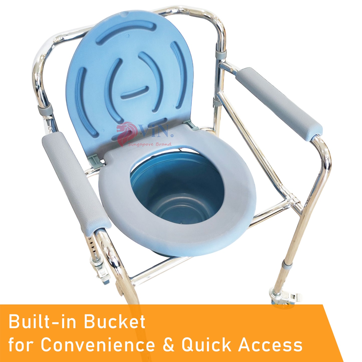 ViN K03 | Commode Chair - Foldable + Adjustable height + 4 Lockable Wheels