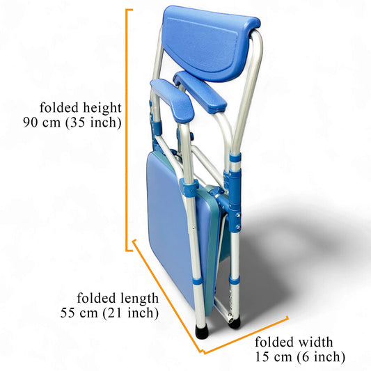 ViN K01B Commode Shower Chair, foldable rust-resistant commode with adjustable height for elderly and patients