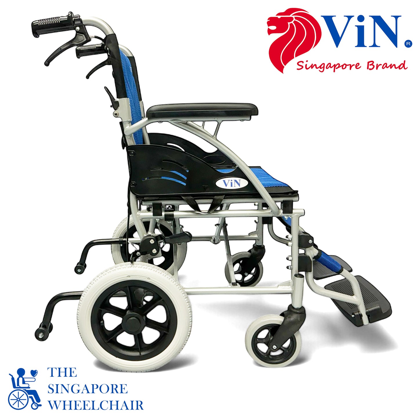 ViN 32ASAT Pushchair, lightweight wheelchair with fixed armrest, retractable footrest, and anti-tipper safety