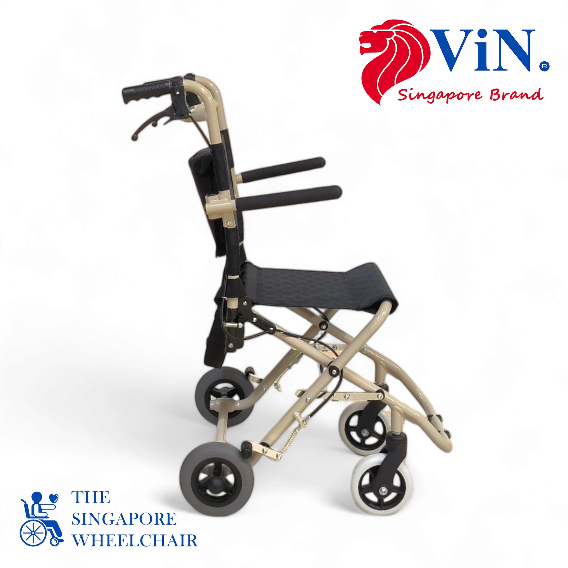 ViN YK800 Travel Pushchair, lightweight foldable wheelchair with flip-up armrest, cabin approved for elderly travel
