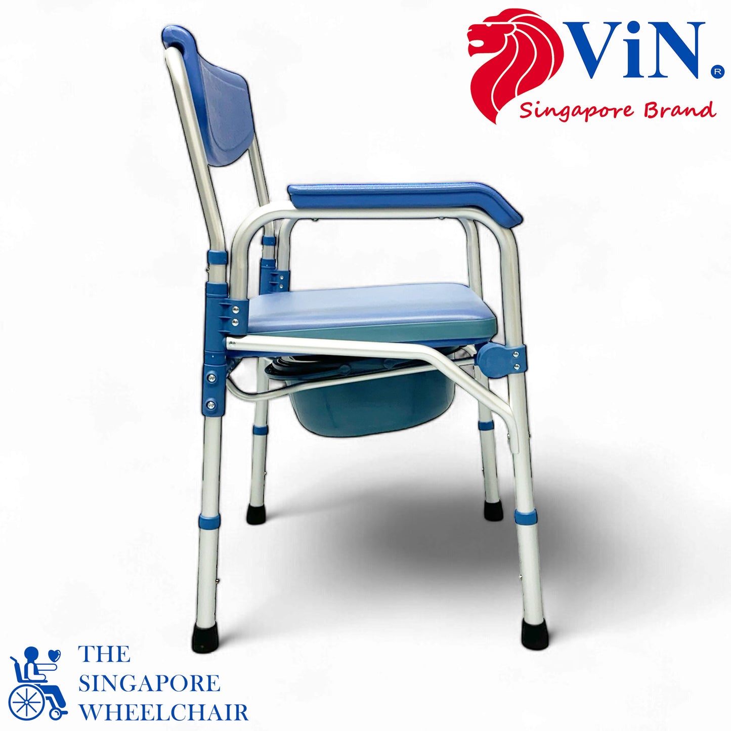 ViN K01B Commode Shower Chair, foldable rust-resistant commode with adjustable height for elderly and patients