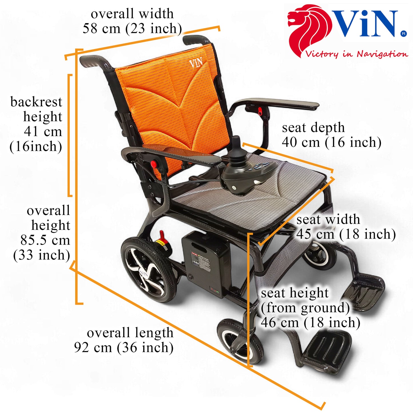 ViN-46A7 | Motorised Electric Wheelchair +Carbon Fiber Ultra lightweight Corrosion-Resistant +Armrest Flip Up +Detachable & Washable Cushion +Anti-Tipper
