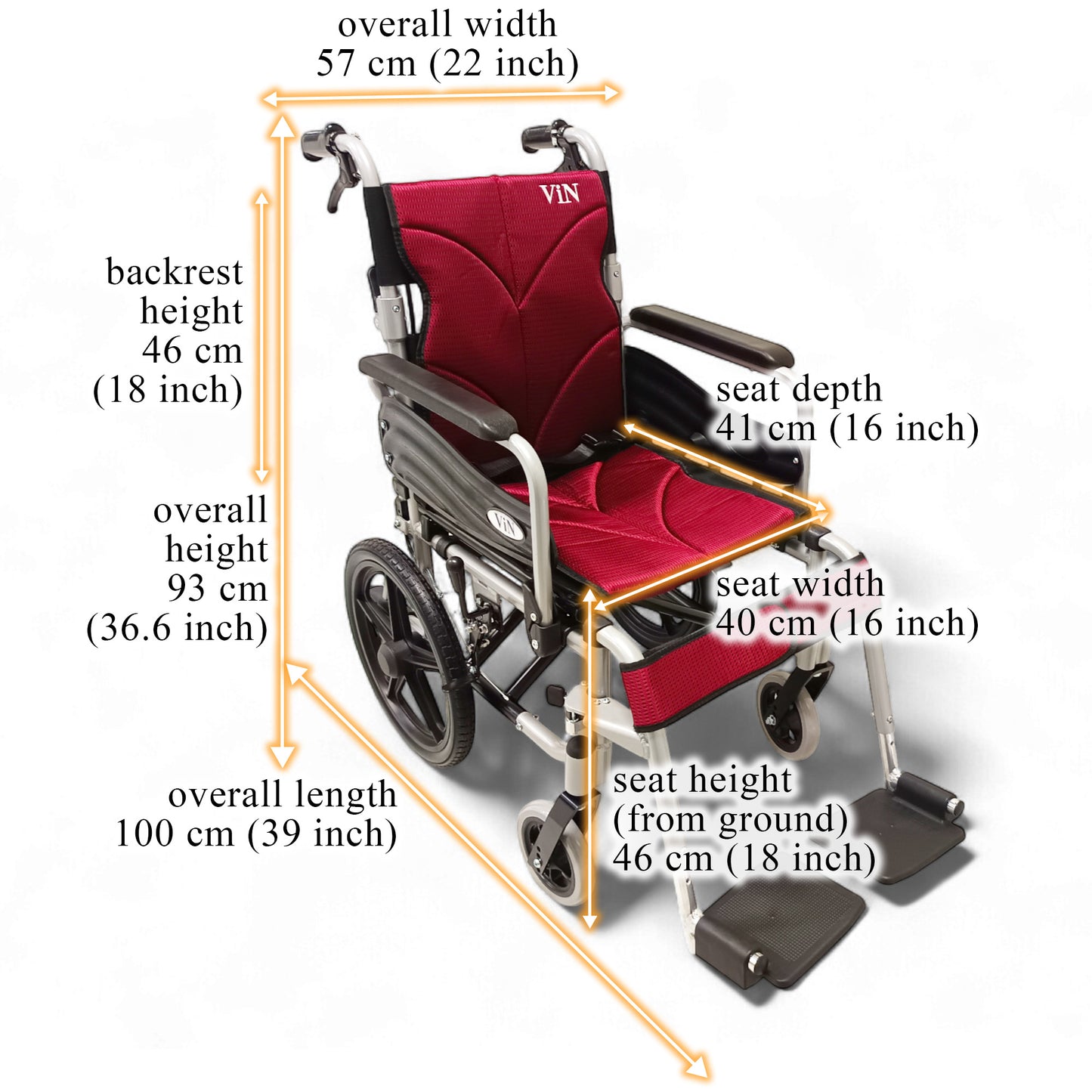 ViN 46A5S, 16 inch Pushchair, Washable Cushion, Flip-up Armrest and Detachable Legrest with adjustable Anti Tipper