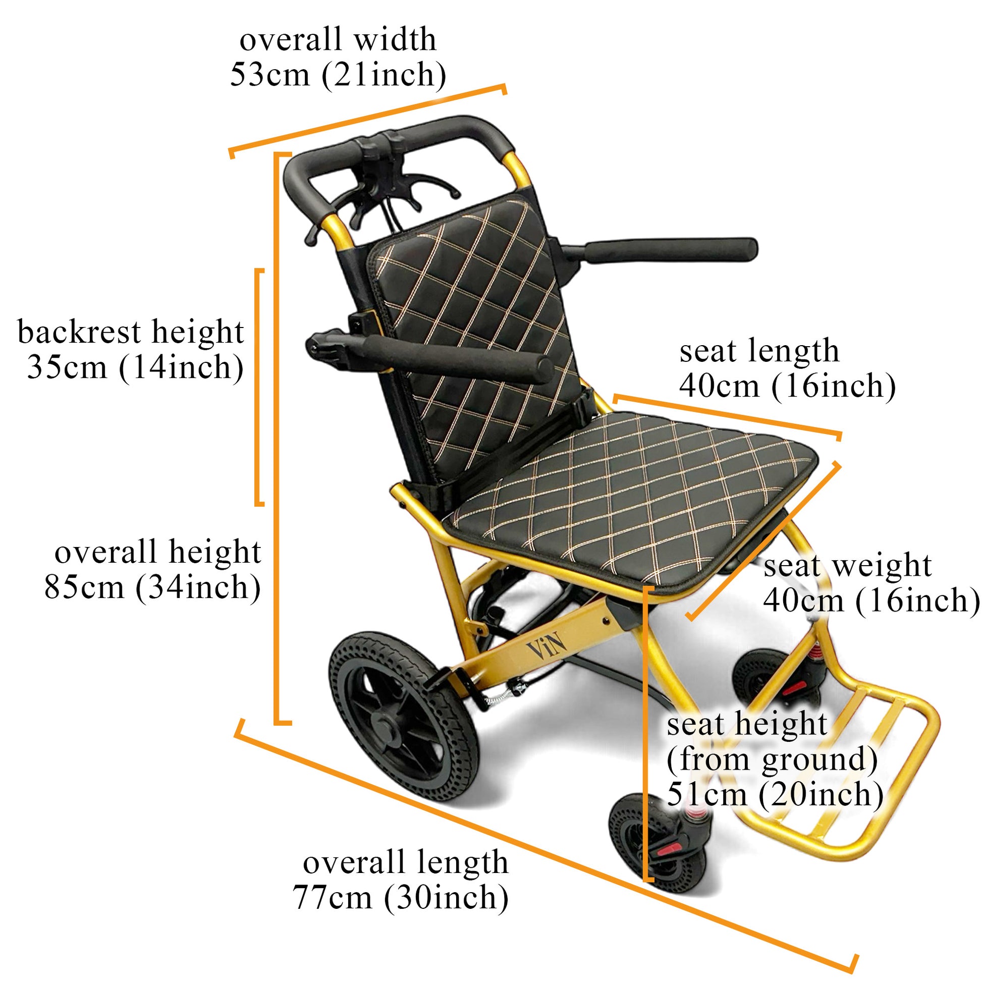 ViN DA03 Travel Pushchair, lightweight foldable wheelchair with flip-up armrest and cabin approved design