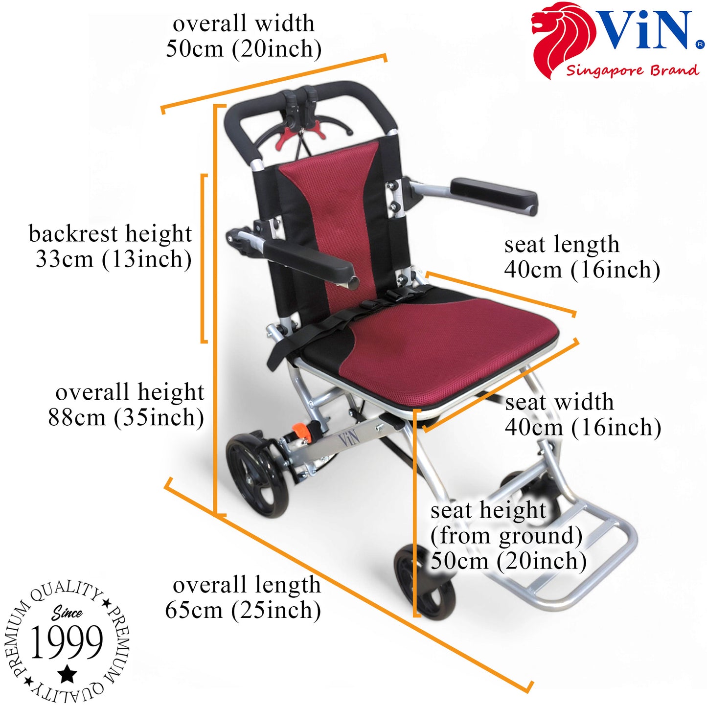 ViN 31A Travel Pushchair, lightweight foldable wheelchair with flip-up armrest and cabin approved for travel