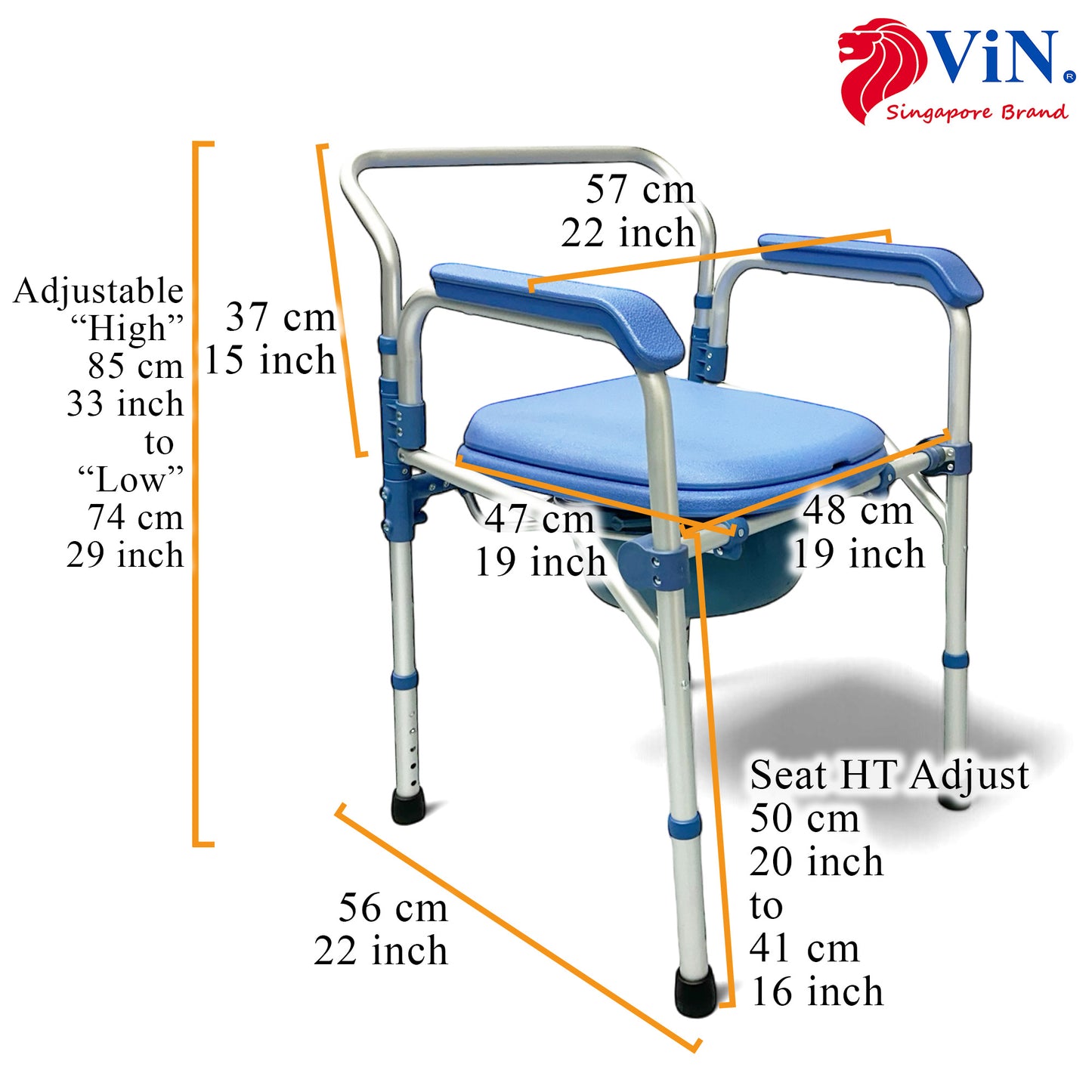 ViN K01 Commode Shower Chair, lightweight foldable commode with adjustable height and anti-rust design
