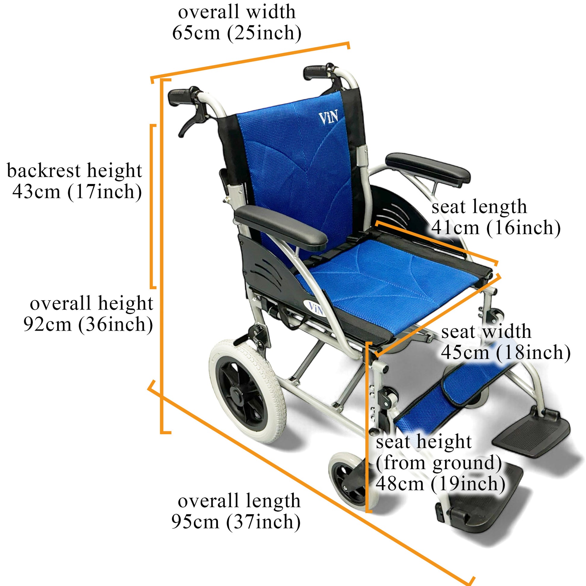 ViN 32AS Pushchair, compact wheelchair with fixed armrest and retractable footrest, ideal for travel