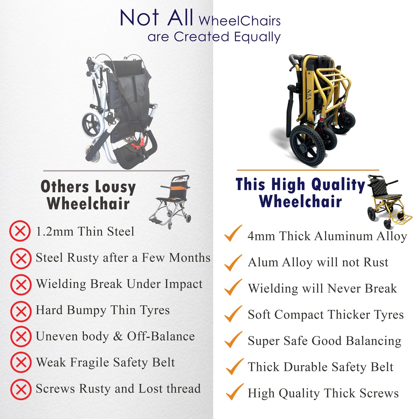 ViN DA03 Travel Pushchair, lightweight foldable wheelchair with flip-up armrest and cabin approved design