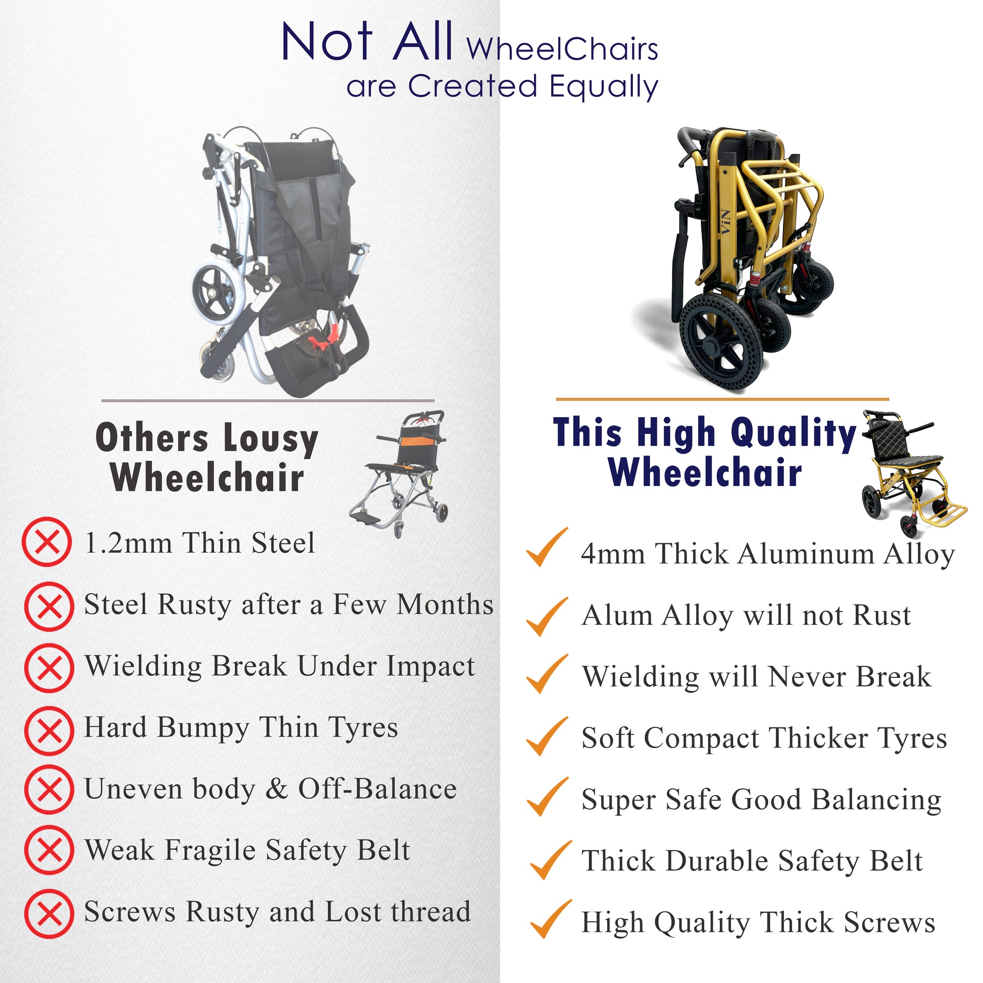 ViN DA03 Travel Pushchair, lightweight foldable wheelchair with flip-up armrest and cabin approved design