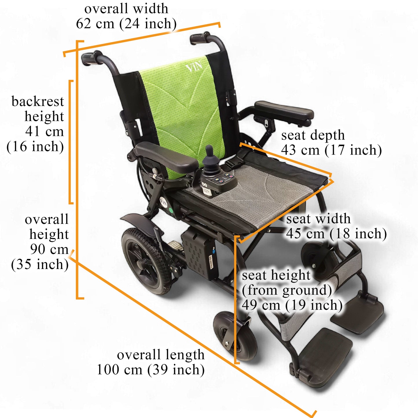 ViN-46A14 | Motorised Electric Wheelchair +Aluminium lightweight Anti Rust +Armrest Flip Up +Anti-Tipper