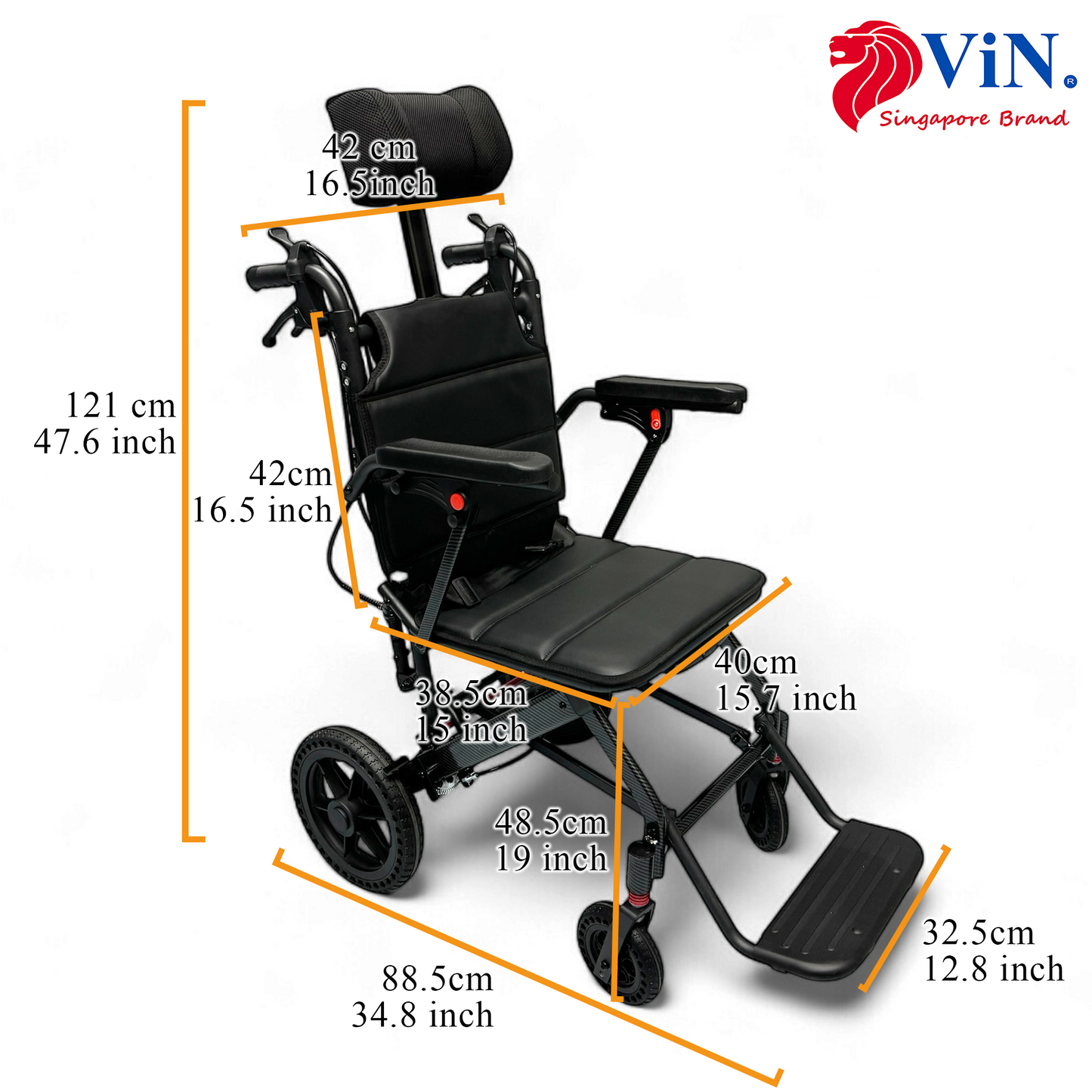 ViN-A19 | Travel Pushchair - Flip-up Armrest & Footrest + Haversack bag Carrier + Cabin Approved Size + Adjustable Headrest