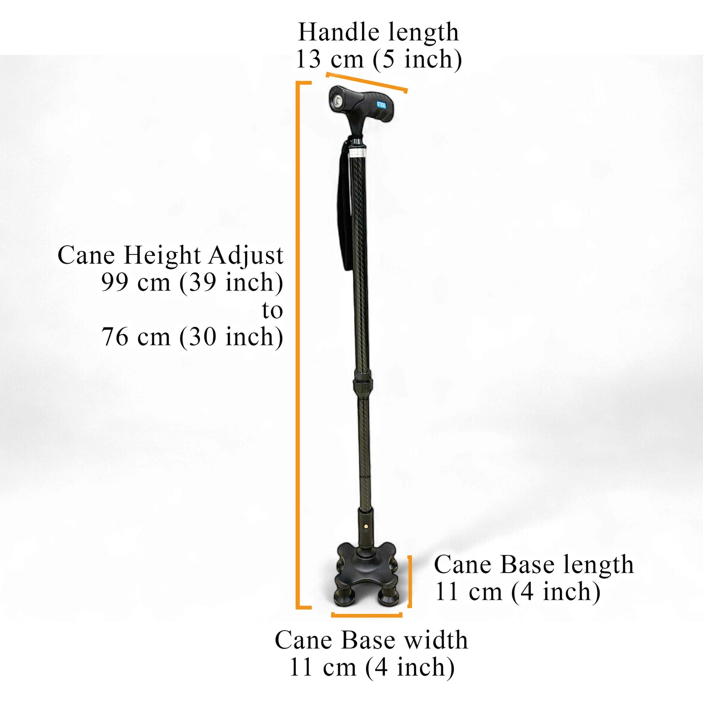 ViN WS05 | Carbon Fiber Cane + 10 Section Adjustable + With Lights + Foldable + Anti-Slip + Safety Strap + 360-degree Rotation
