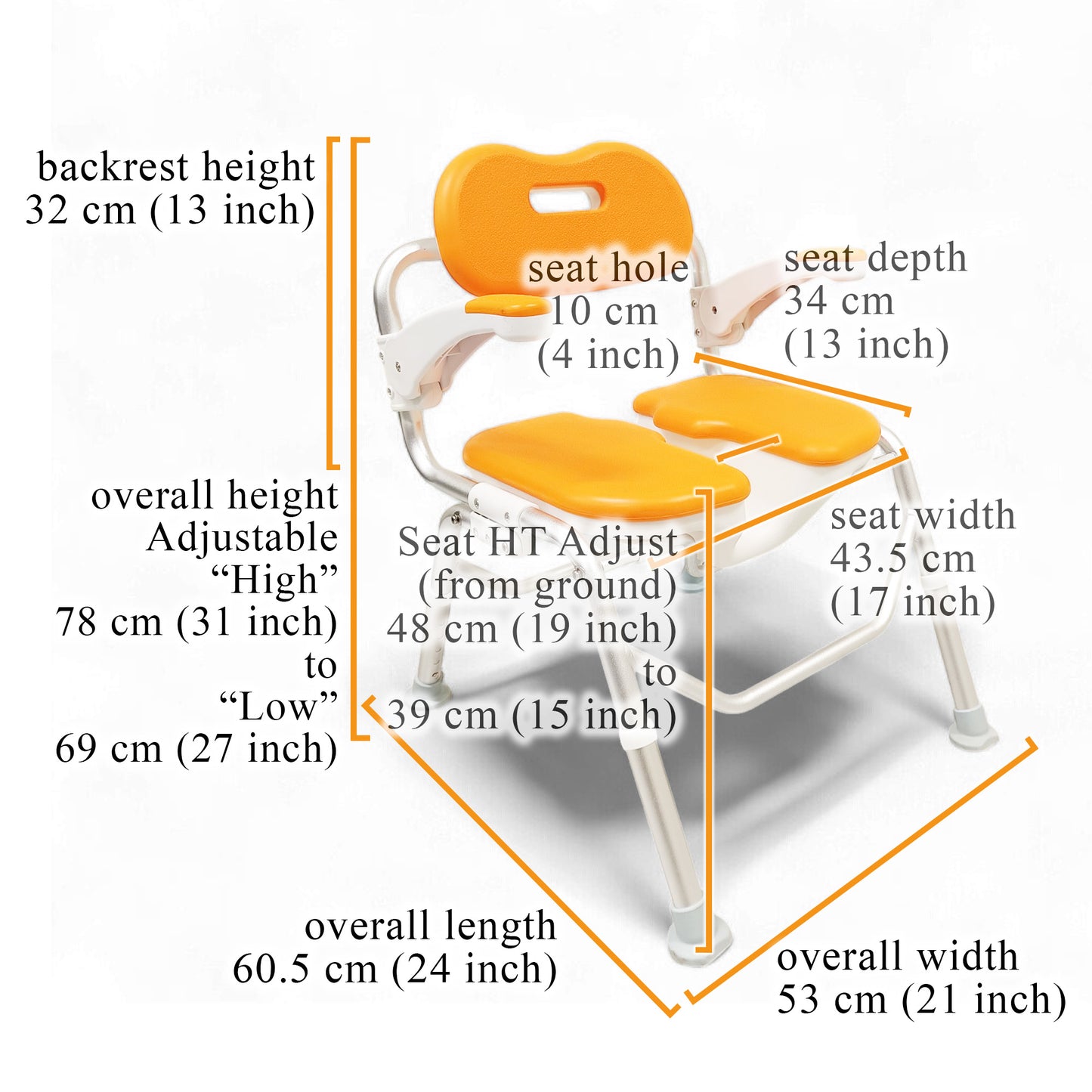 ViN SC01 Shower Chair, foldable commode with waterproof cushion, flip armrest, and U-shape design for easy cleaning