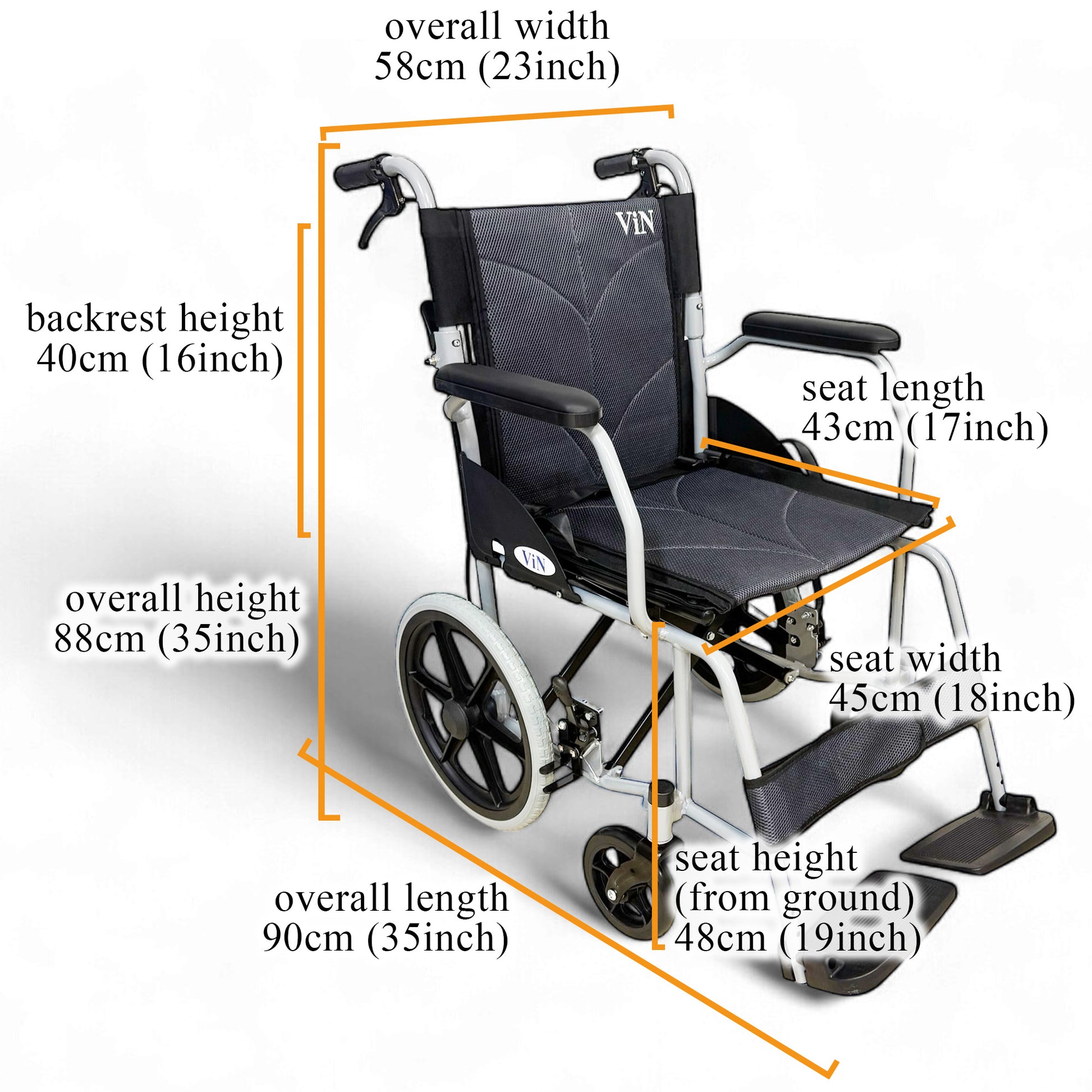ViN 11AS Pushchair, compact travel wheelchair with fixed armrest and fixed legrest, easy for caregivers