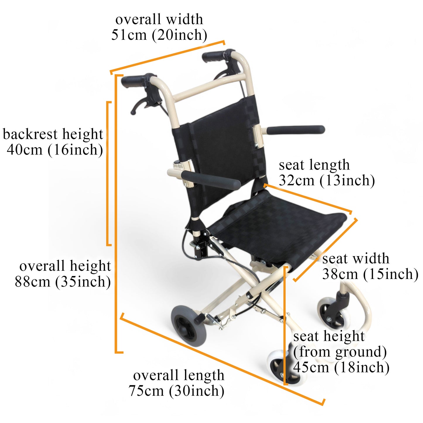 ViN YK800 Travel Pushchair, lightweight foldable wheelchair with flip-up armrest, cabin approved for elderly travel