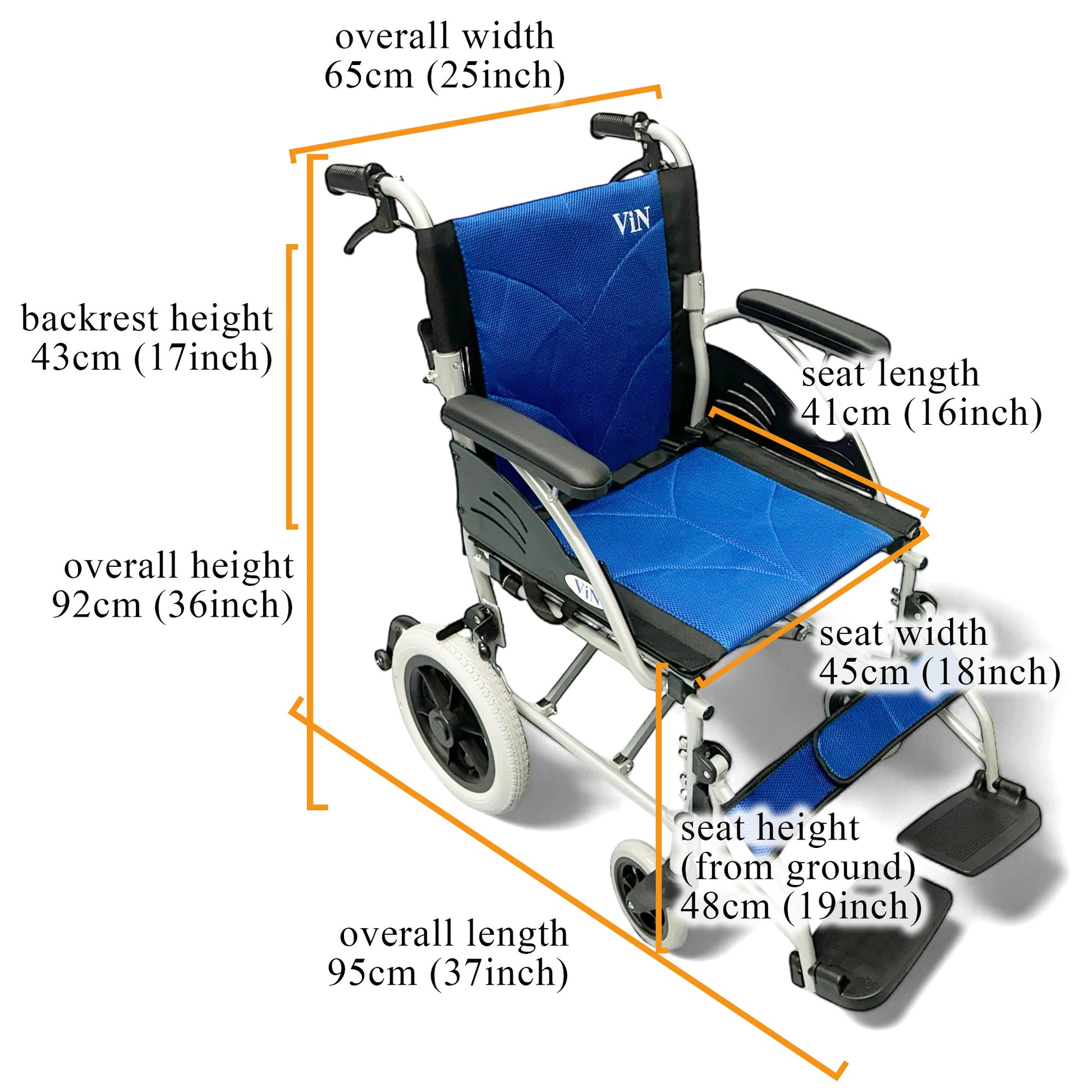 ViN 32ASAT Pushchair, lightweight wheelchair with fixed armrest, retractable footrest, and anti-tipper safety
