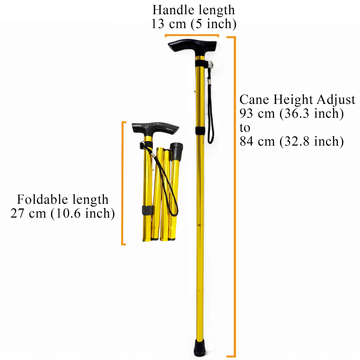 ViN WS06 foldable aluminium cane, adjustable 10 section walking stick with anti-slip tip and safety strap