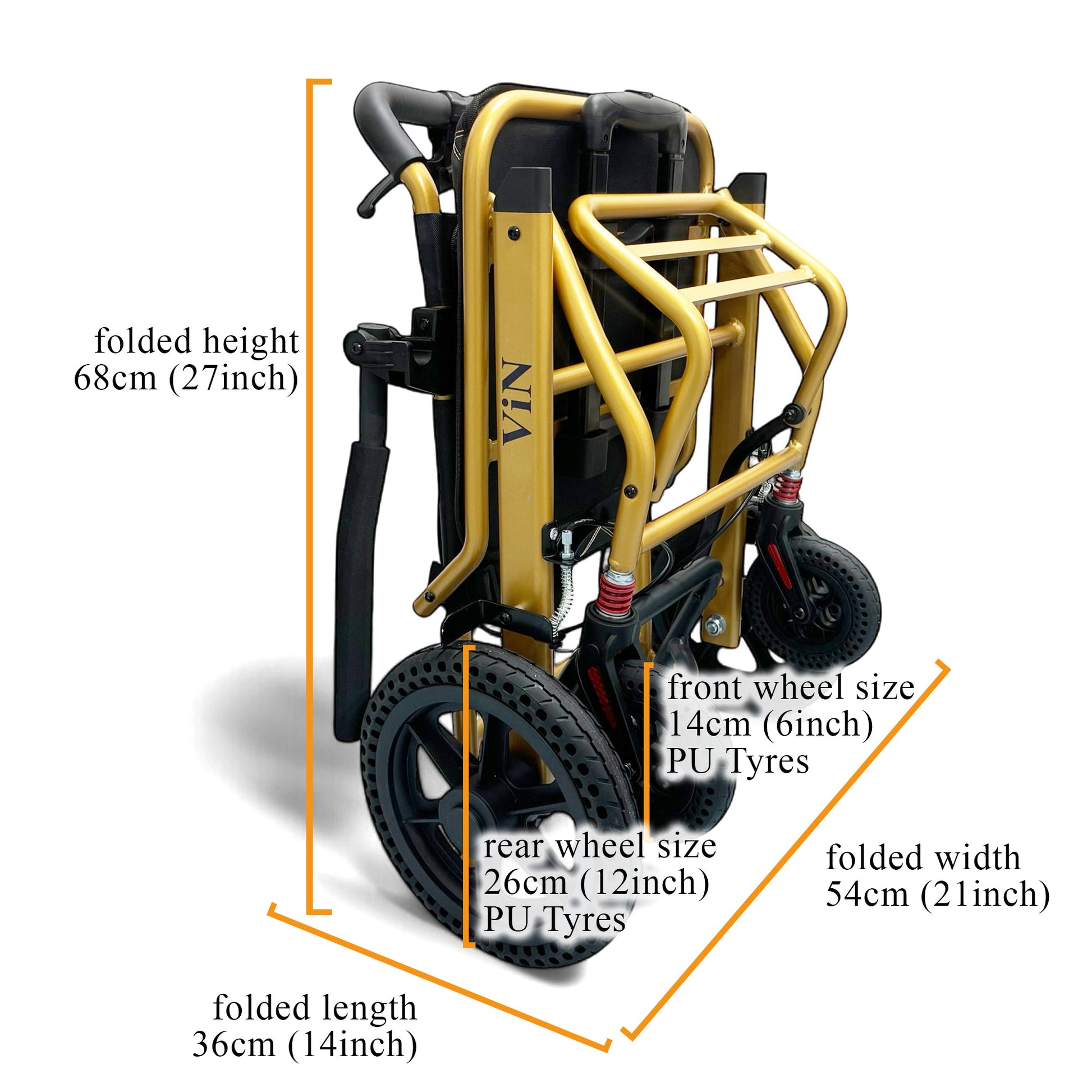 ViN DA03 Travel Pushchair, lightweight foldable wheelchair with flip-up armrest and cabin approved design