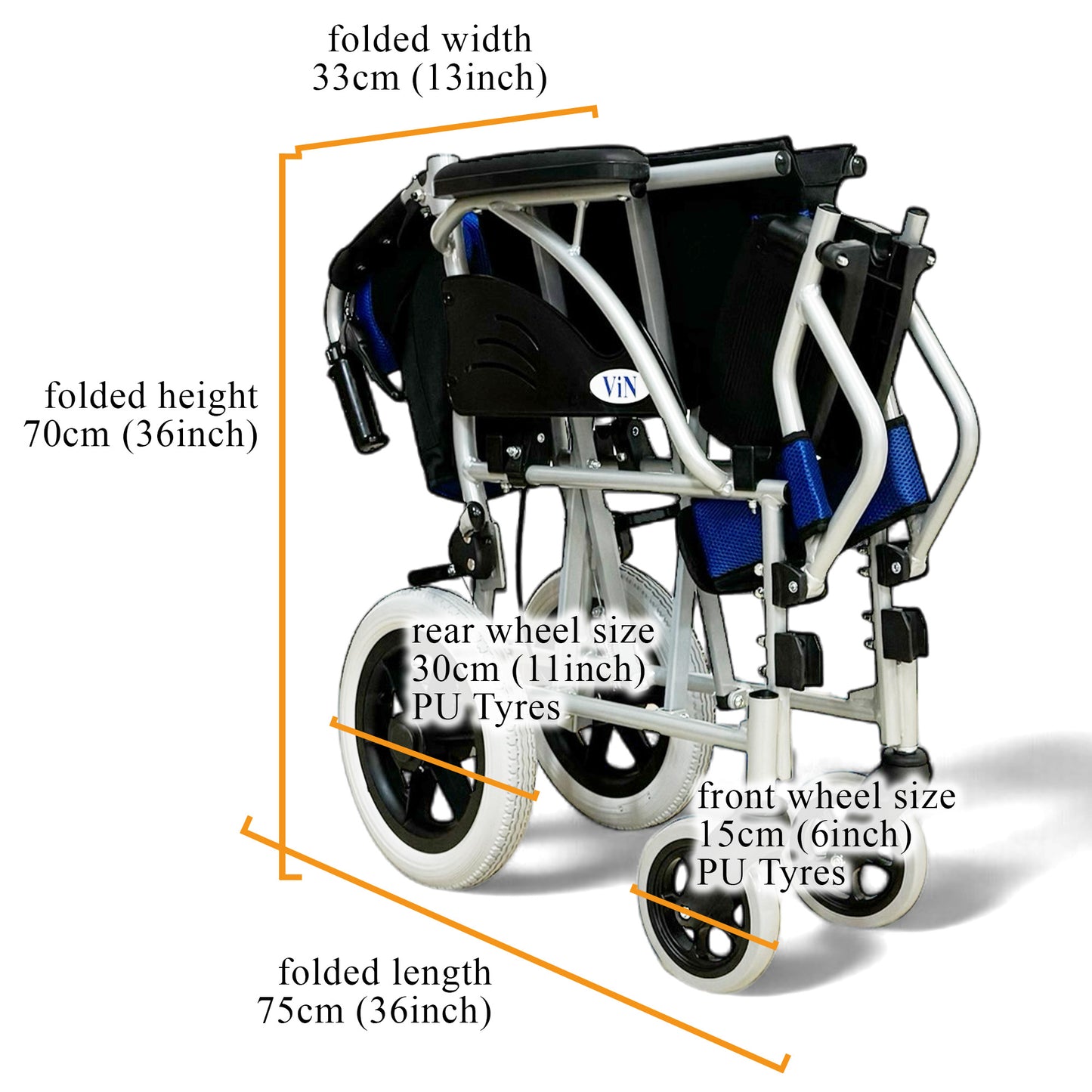 ViN 32AS Pushchair, compact wheelchair with fixed armrest and retractable footrest, ideal for travel