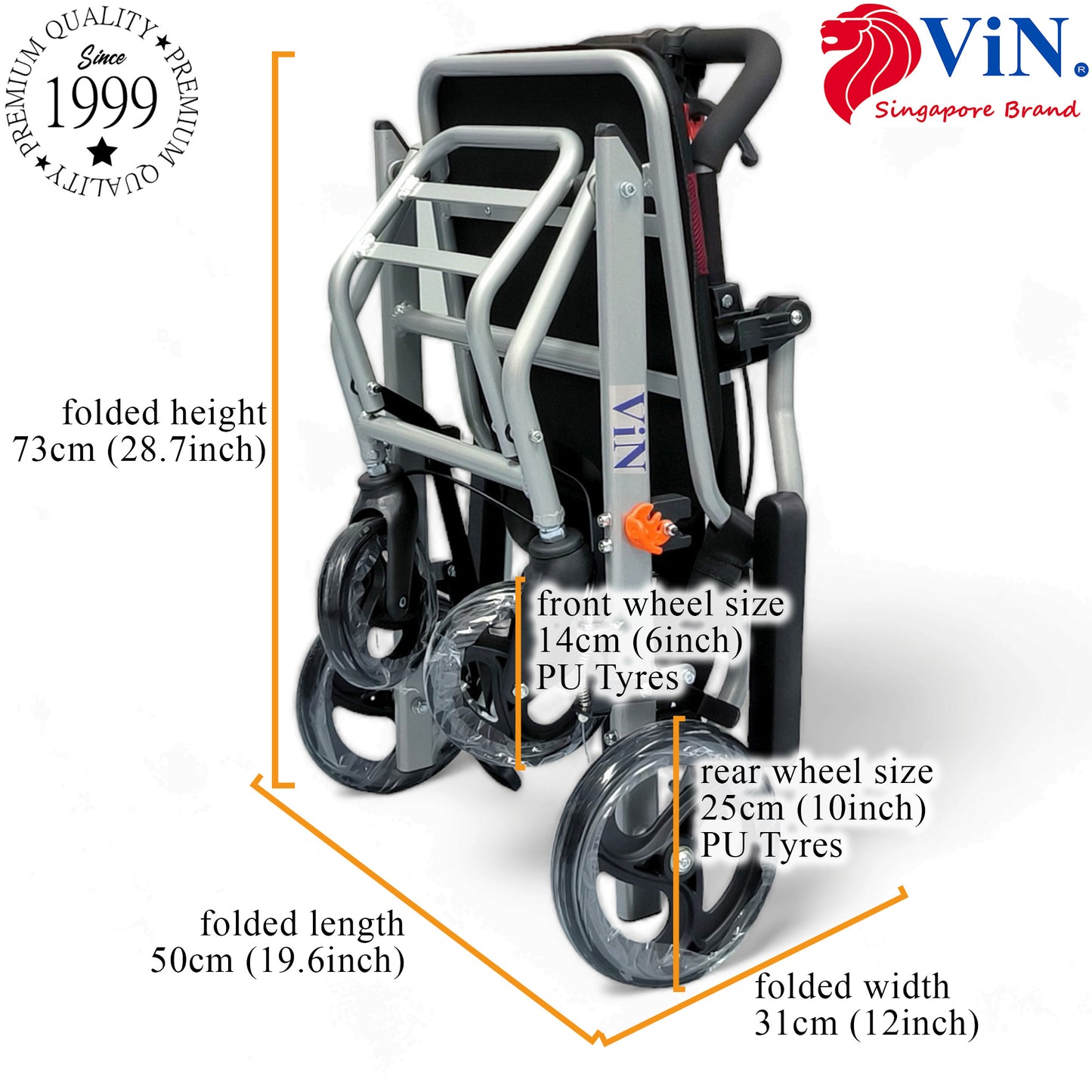 ViN 31A Travel Pushchair, lightweight foldable wheelchair with flip-up armrest and cabin approved for travel