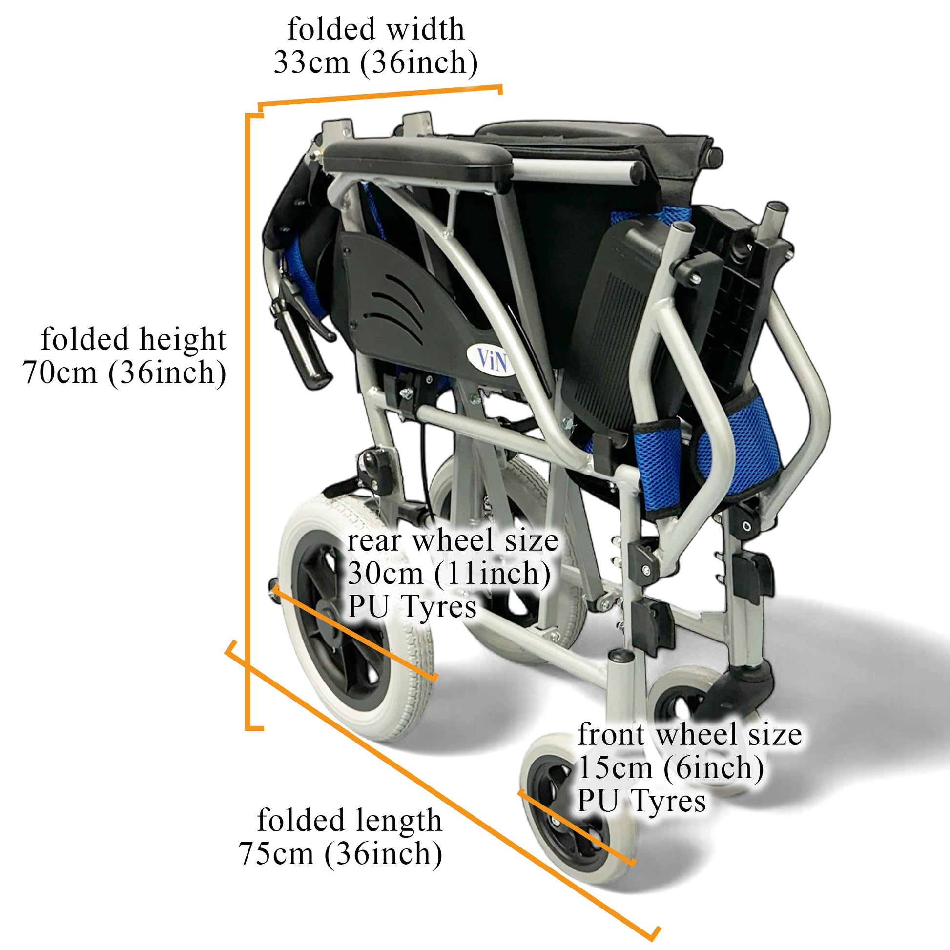 ViN 32ASAT Pushchair, lightweight wheelchair with fixed armrest, retractable footrest, and anti-tipper safety