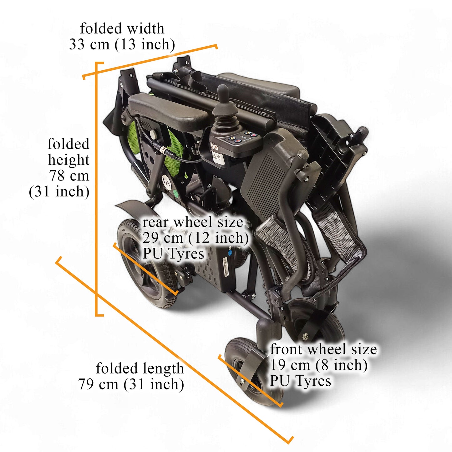 ViN-46A14 | Motorised Electric Wheelchair +Aluminium lightweight Anti Rust +Armrest Flip Up +Anti-Tipper