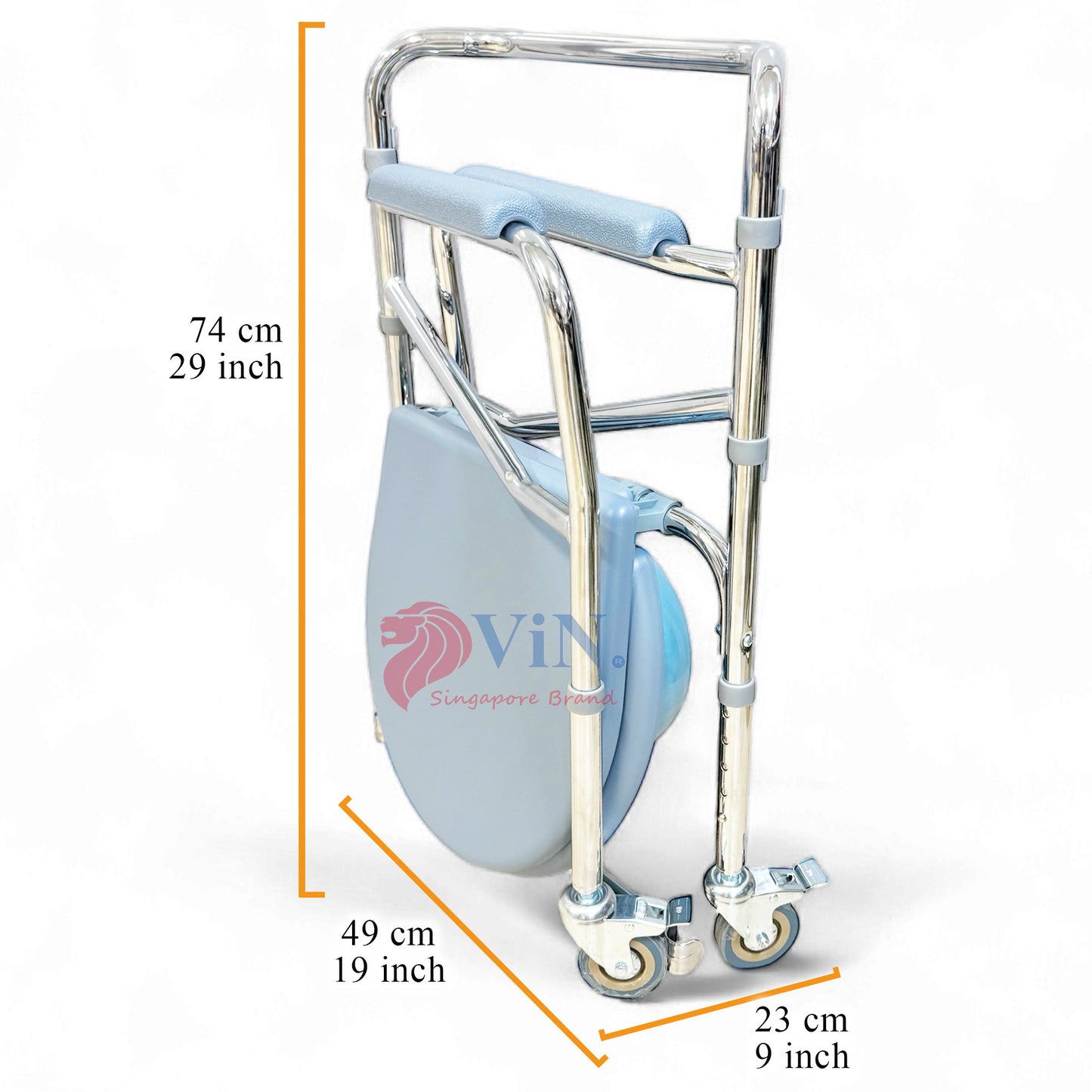 ViN K03 | Commode Chair - Foldable + Adjustable height + 4 Lockable Wheels