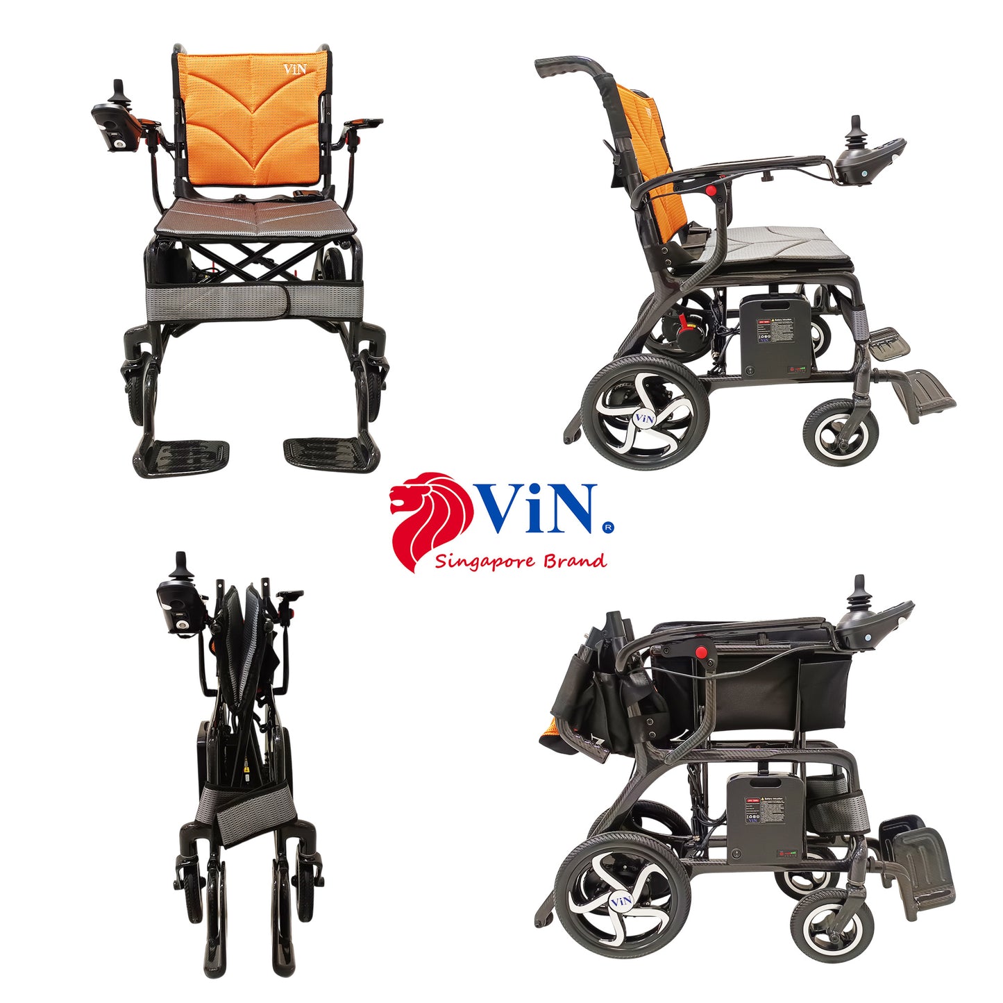 ViN-46A7 | Motorised Electric Wheelchair +Carbon Fiber Ultra lightweight Corrosion-Resistant +Armrest Flip Up +Detachable & Washable Cushion +Anti-Tipper
