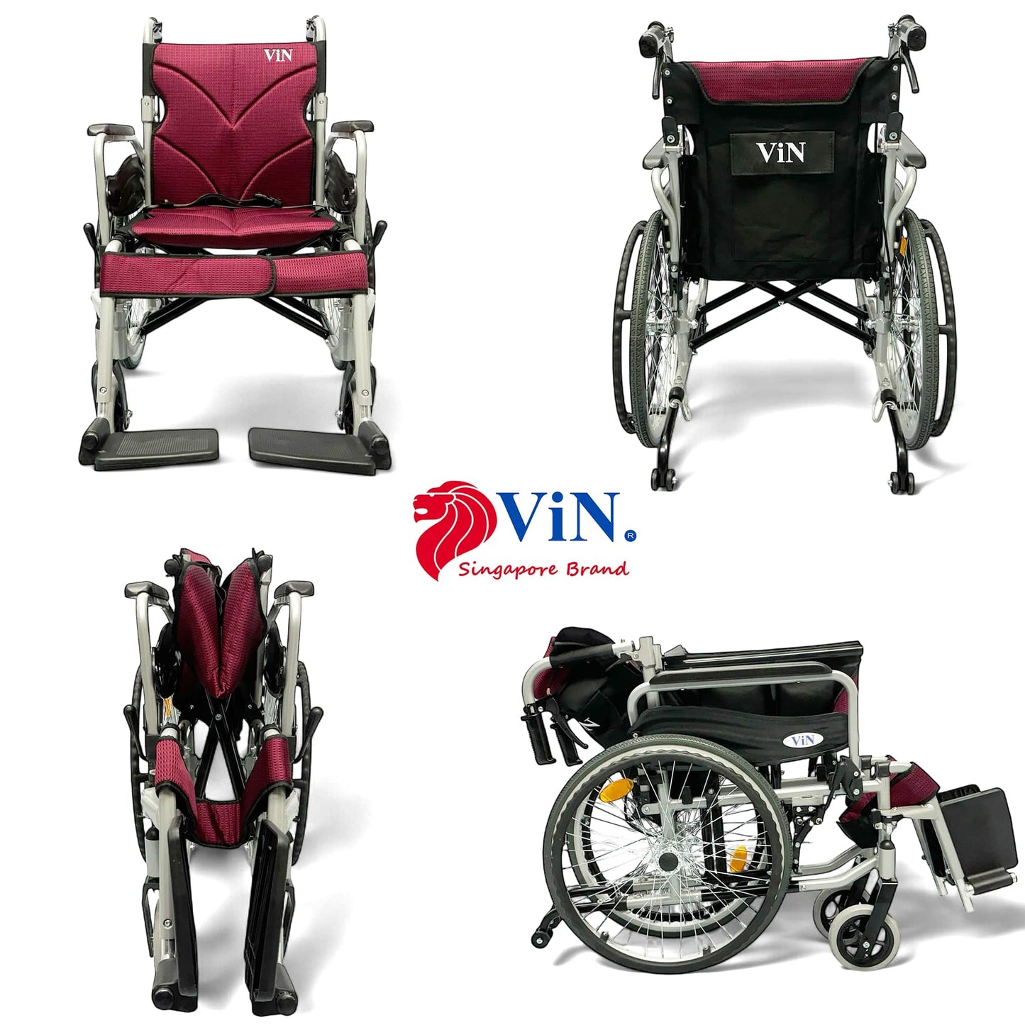 ViN 46A5M Self Propelled Wheelchair, washable cushion design with flip-up armrest, detachable legrest, and anti-tipper