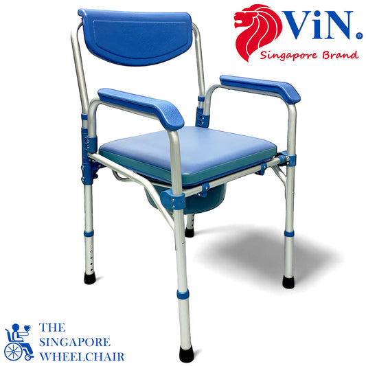 ViN K01B Commode Shower Chair, foldable rust-resistant commode with adjustable height for elderly and patients