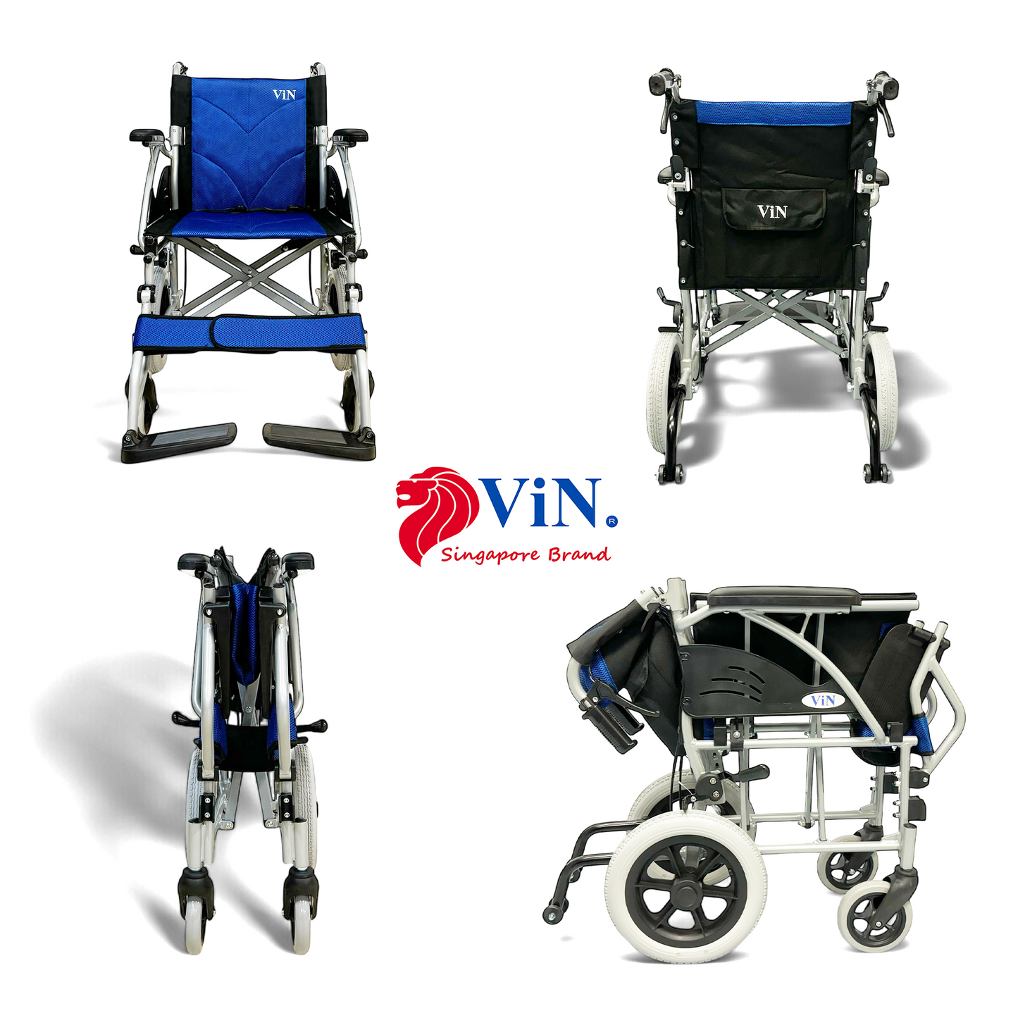 ViN 32ASAT Pushchair, lightweight wheelchair with fixed armrest, retractable footrest, and anti-tipper safety