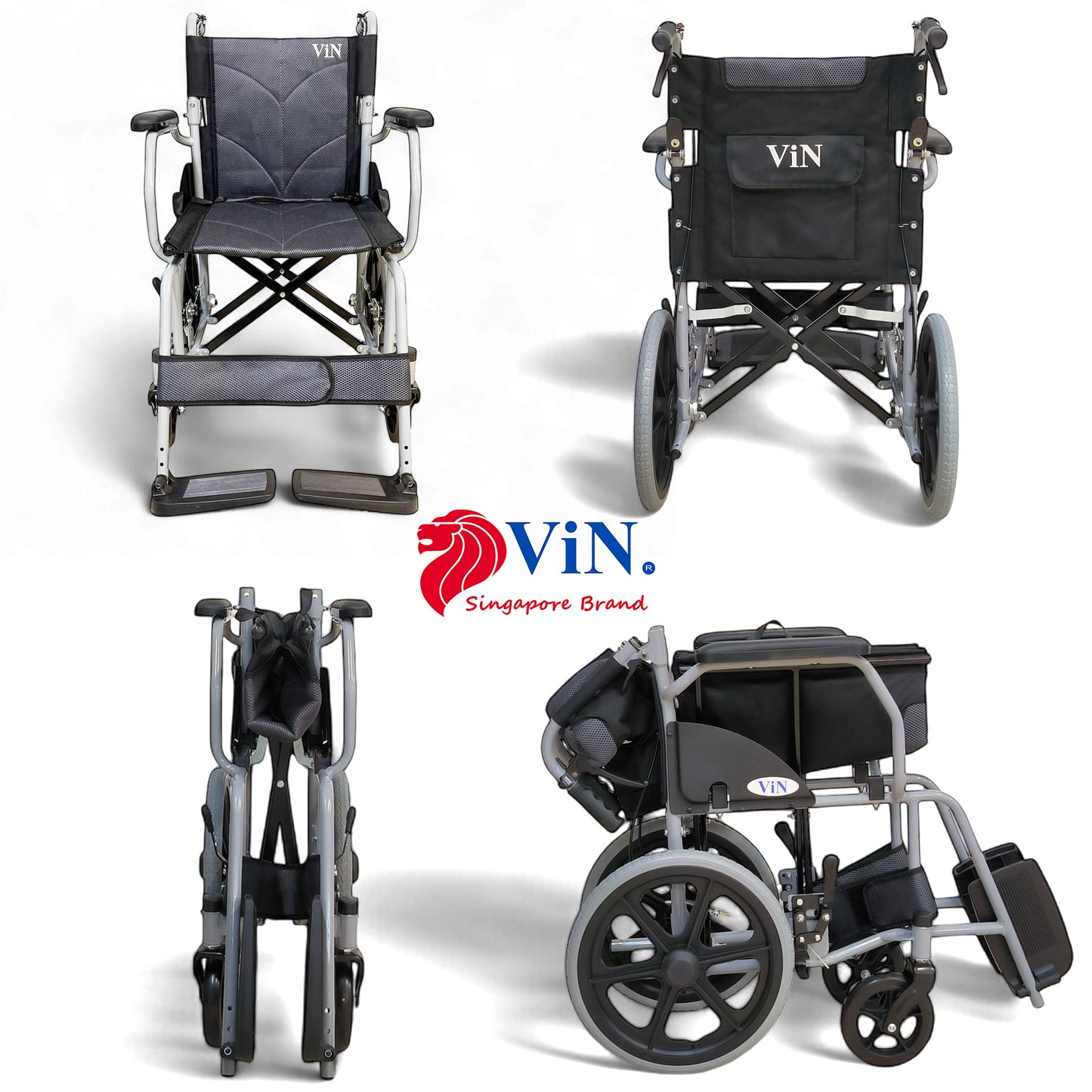 ViN 11AS Pushchair, compact travel wheelchair with fixed armrest and fixed legrest, easy for caregivers