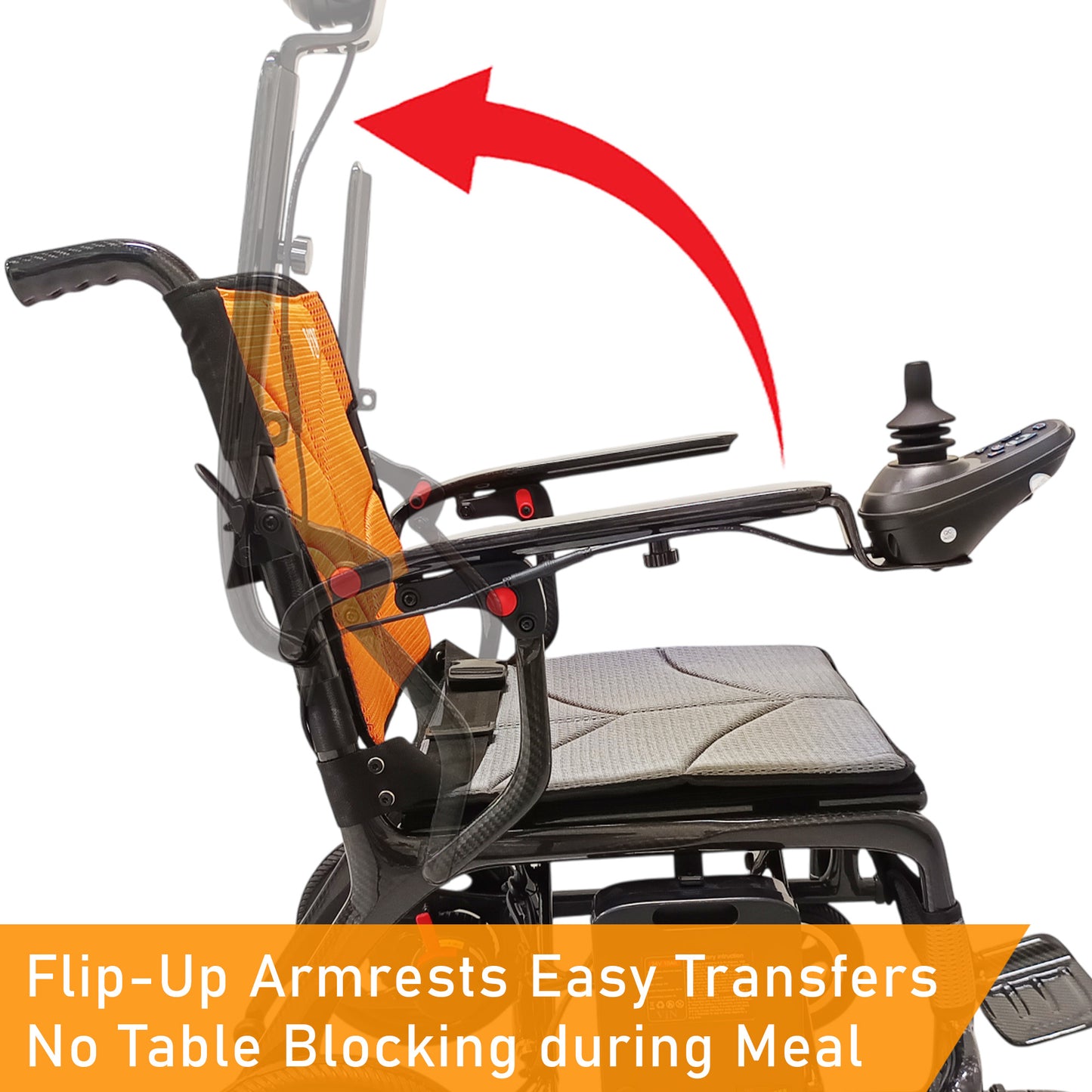 ViN-46A7 | Motorised Electric Wheelchair +Carbon Fiber Ultra lightweight Corrosion-Resistant +Armrest Flip Up +Detachable & Washable Cushion +Anti-Tipper