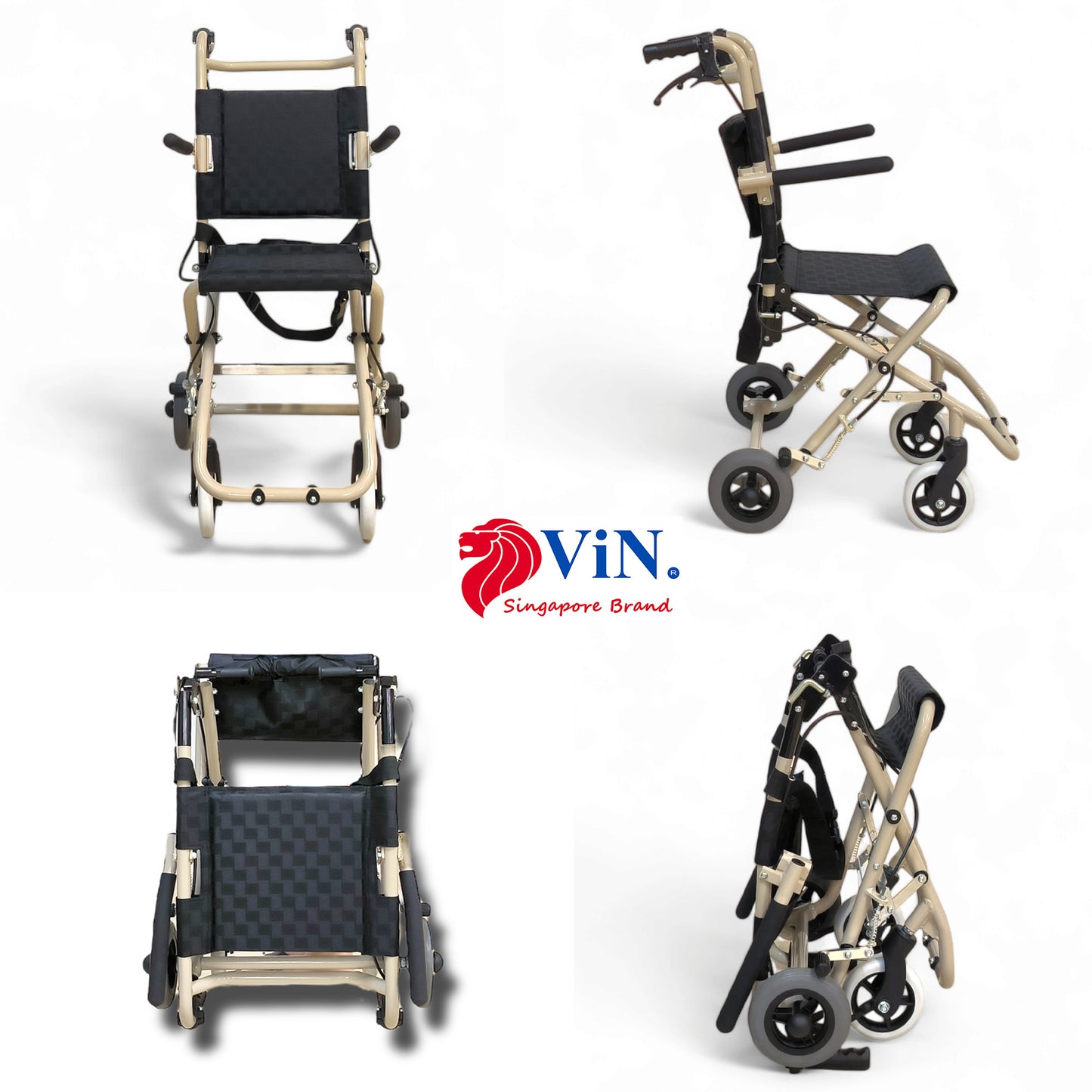 ViN YK800 Travel Pushchair, lightweight foldable wheelchair with flip-up armrest, cabin approved for elderly travel
