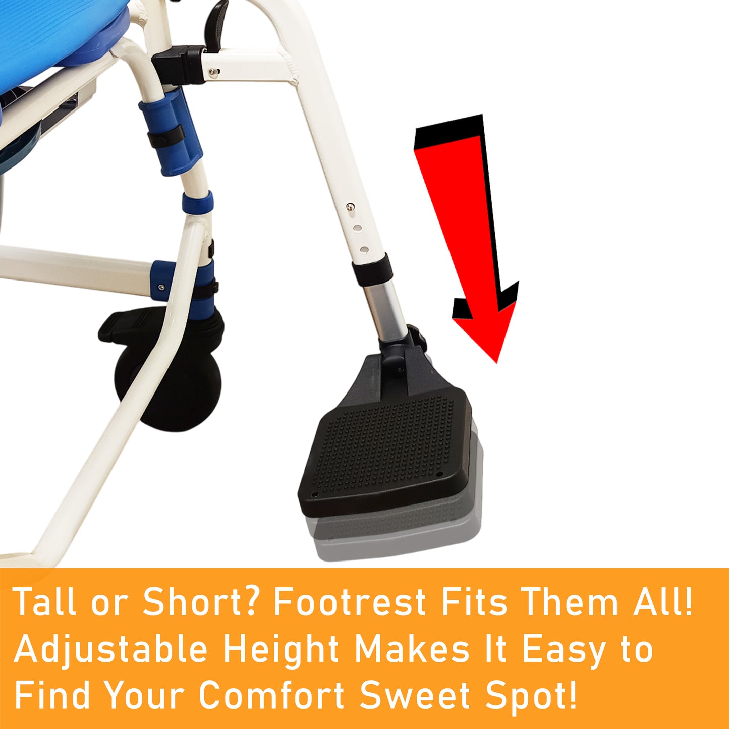 ViN K02 | Shower Commode Indoor Wheelchair + Extra-Wide Seat + 4 Lockable Wheels + Flip Up Armrest + Detachable Adjustable Height Footrest + Detachable Waterproof EVA Cushion