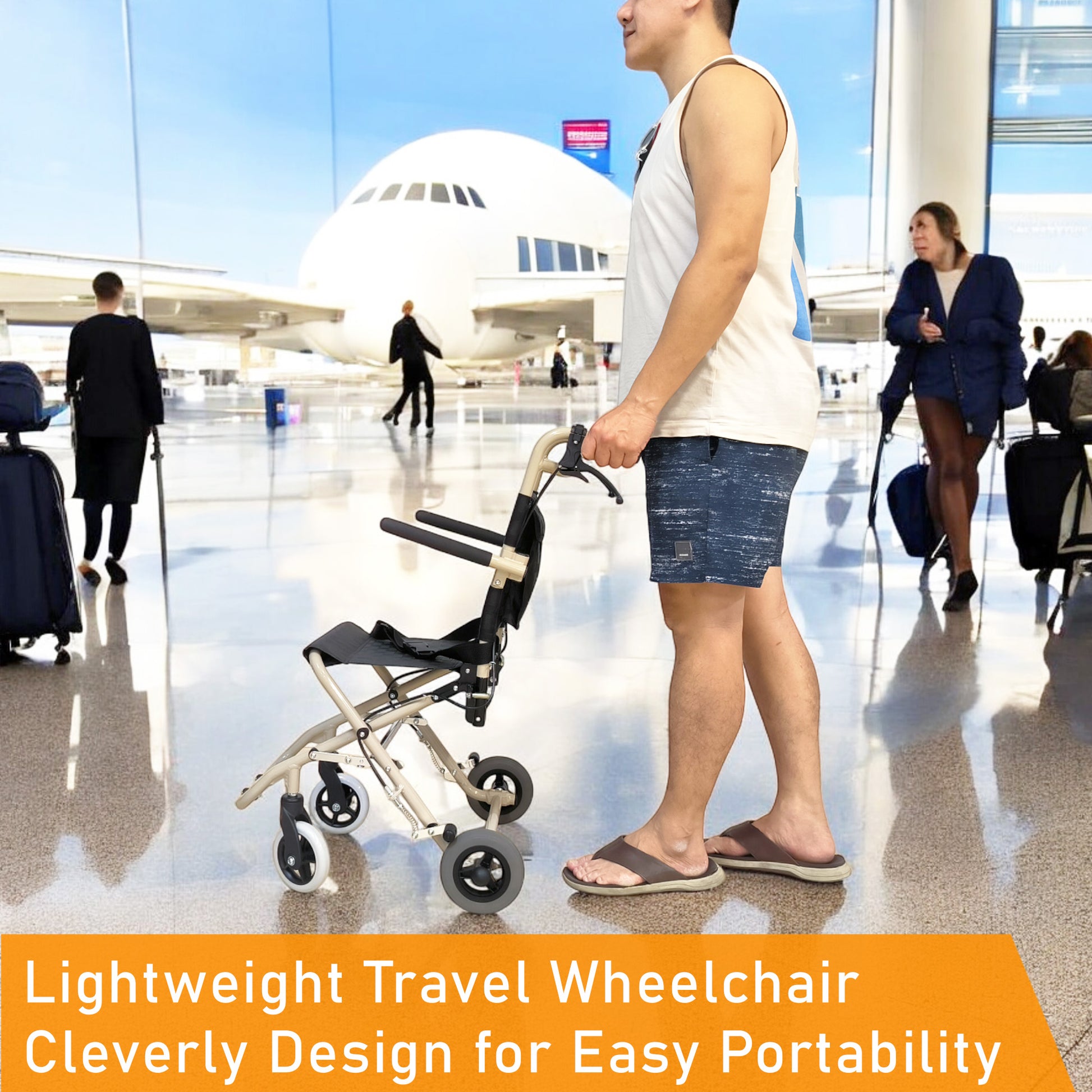 ViN YK800 Travel Pushchair, lightweight foldable wheelchair with flip-up armrest, cabin approved for elderly travel